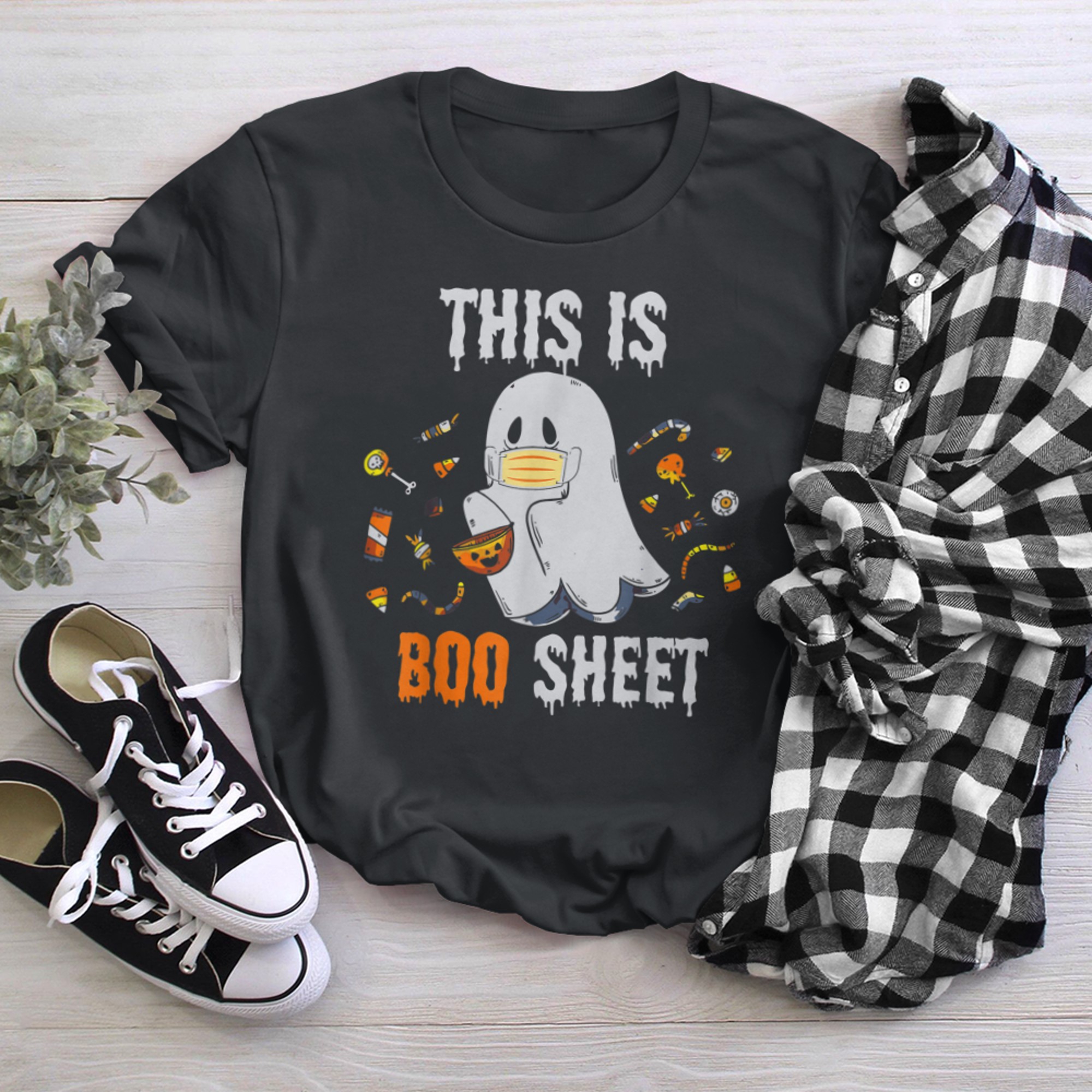 This Is Boo Sheet Ghost Retro Halloween Costume (24) t-shirt black