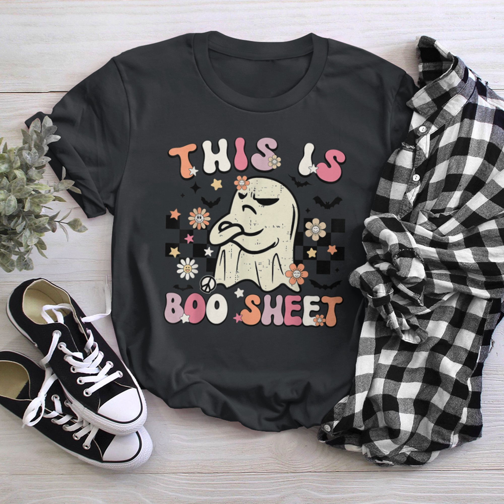 This Is Boo Sheet Ghost Retro Halloween Costume (27) t-shirt black