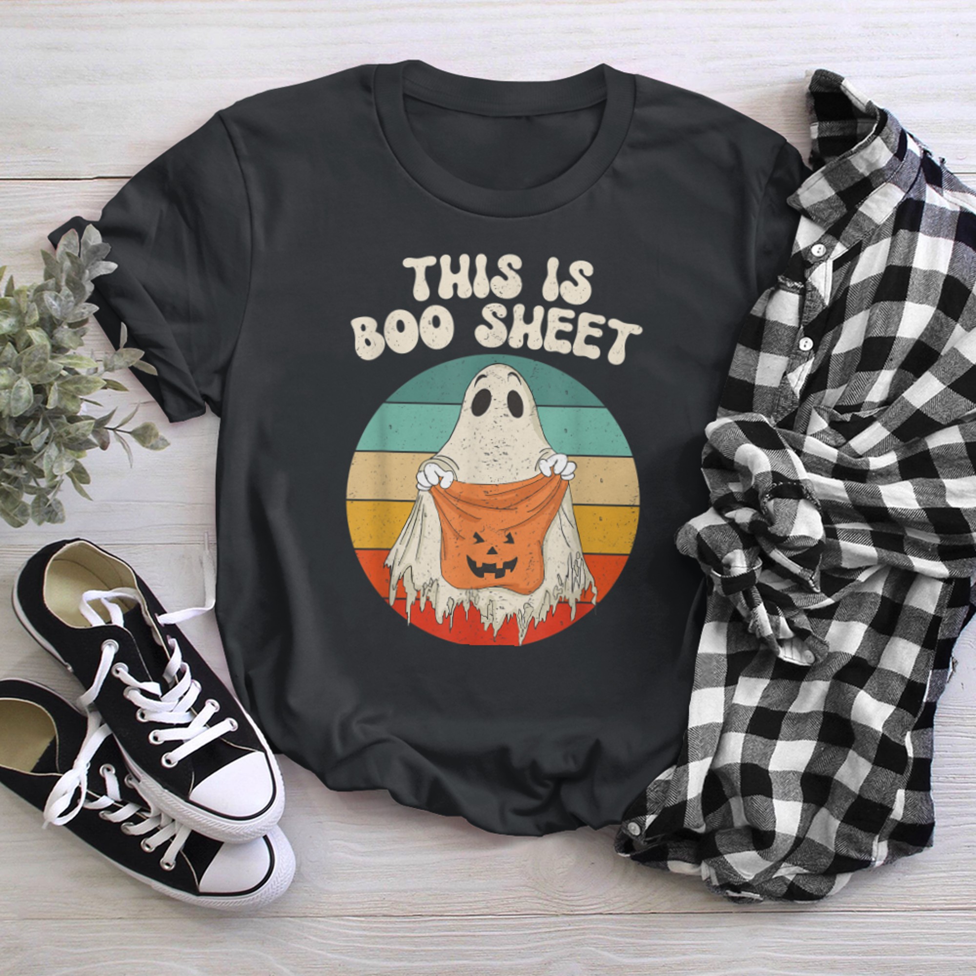 This Is Boo Sheet Ghost Retro Halloween Costume (28) t-shirt black