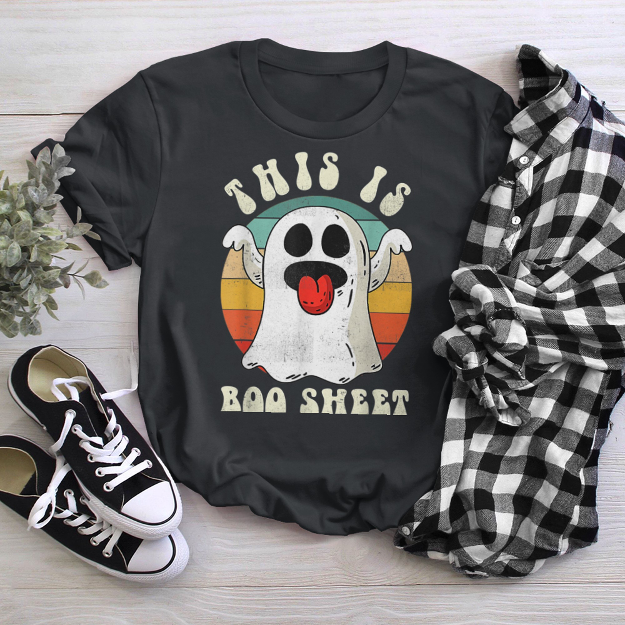 This Is Boo Sheet Ghost Retro Halloween Costume (3) t-shirt black