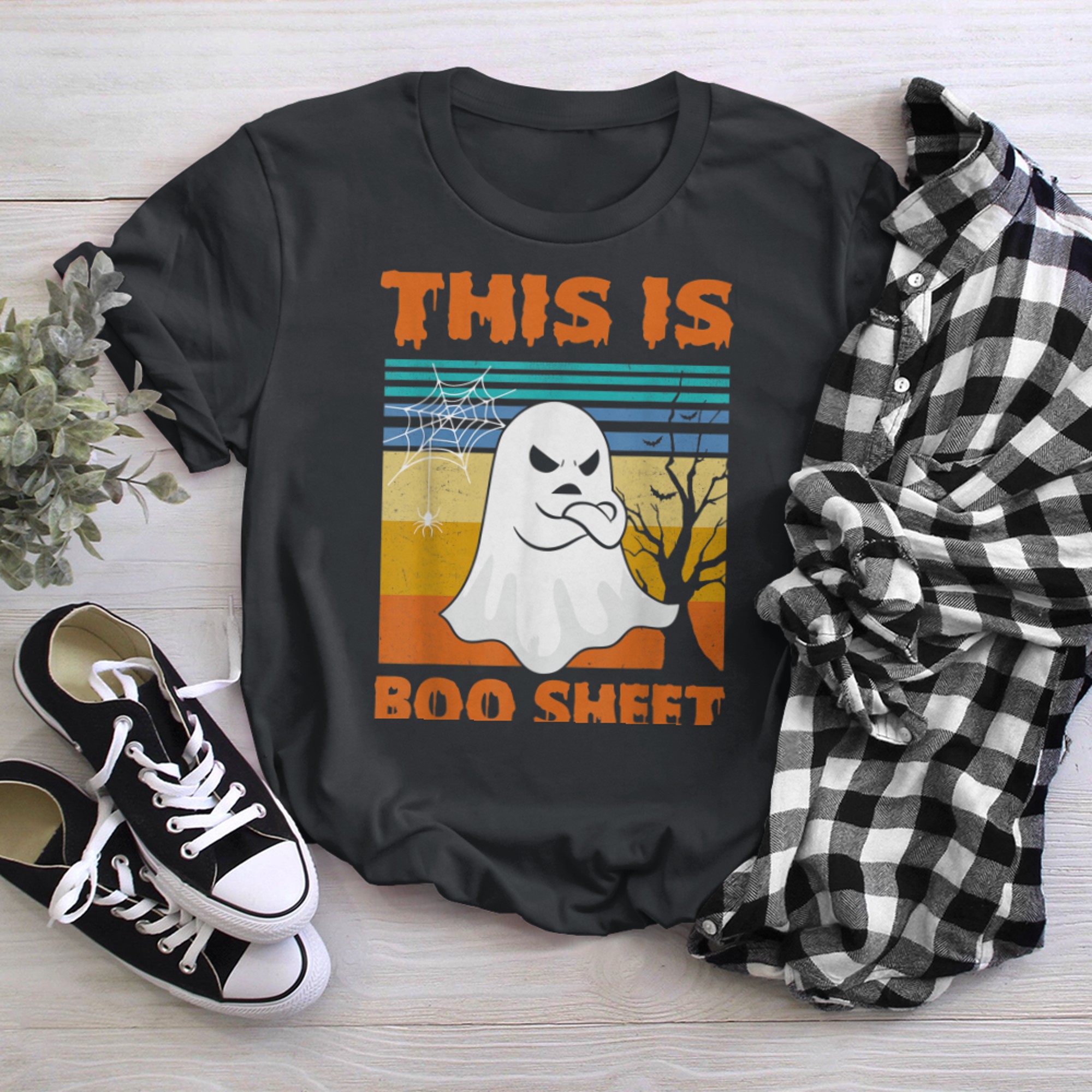 This Is Boo Sheet Ghost Retro Halloween Costume (7) t-shirt black