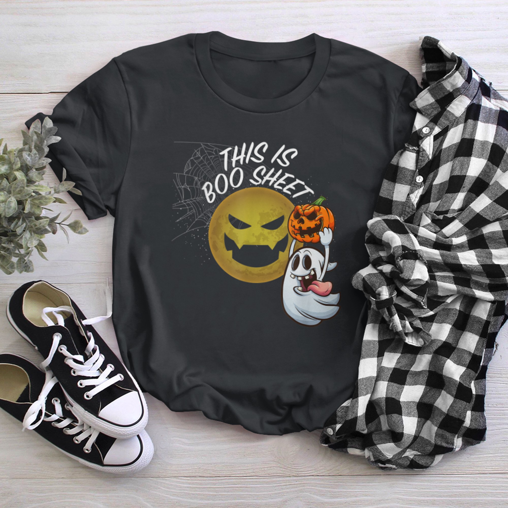 This Is Boo Sheet Ghost Retro Halloween Costume (8) t-shirt black