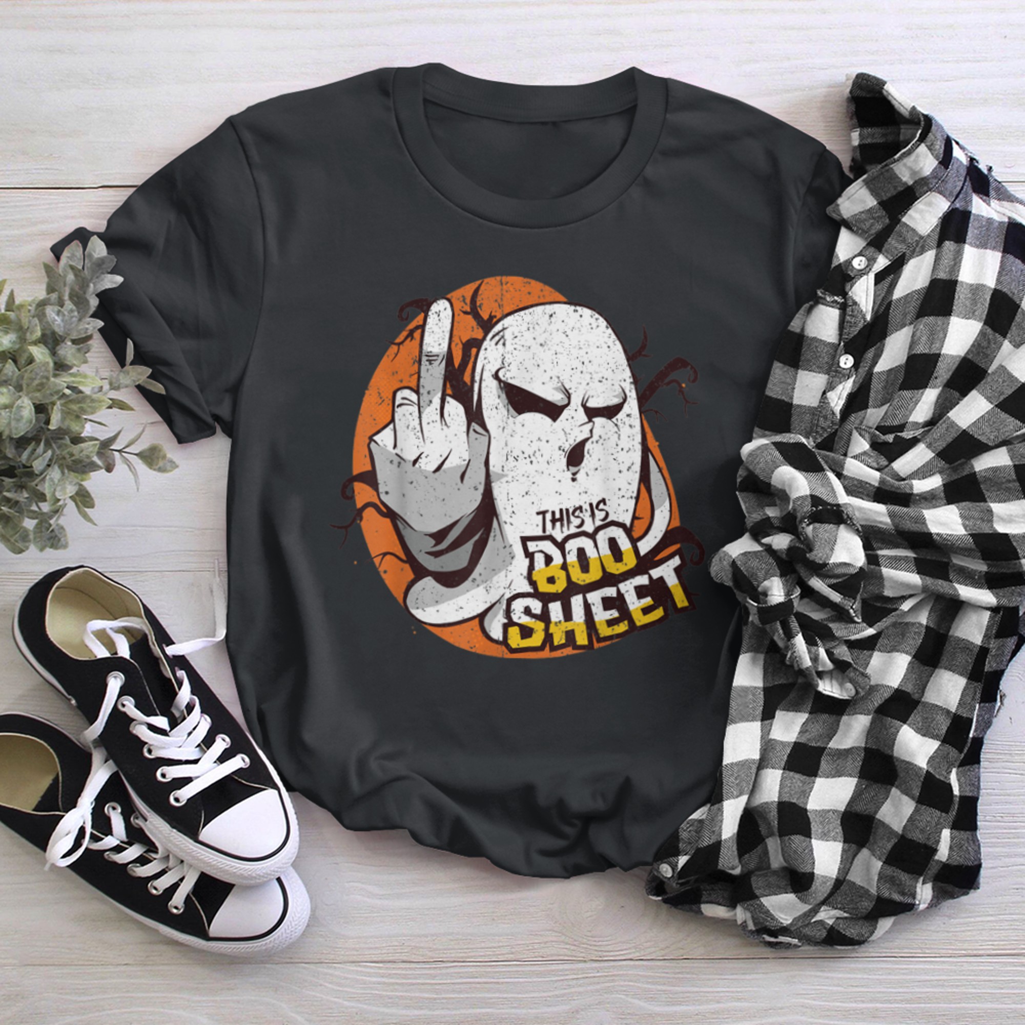 This Is Boo Sheet Ghost Retro Halloween Men Women (2) t-shirt black