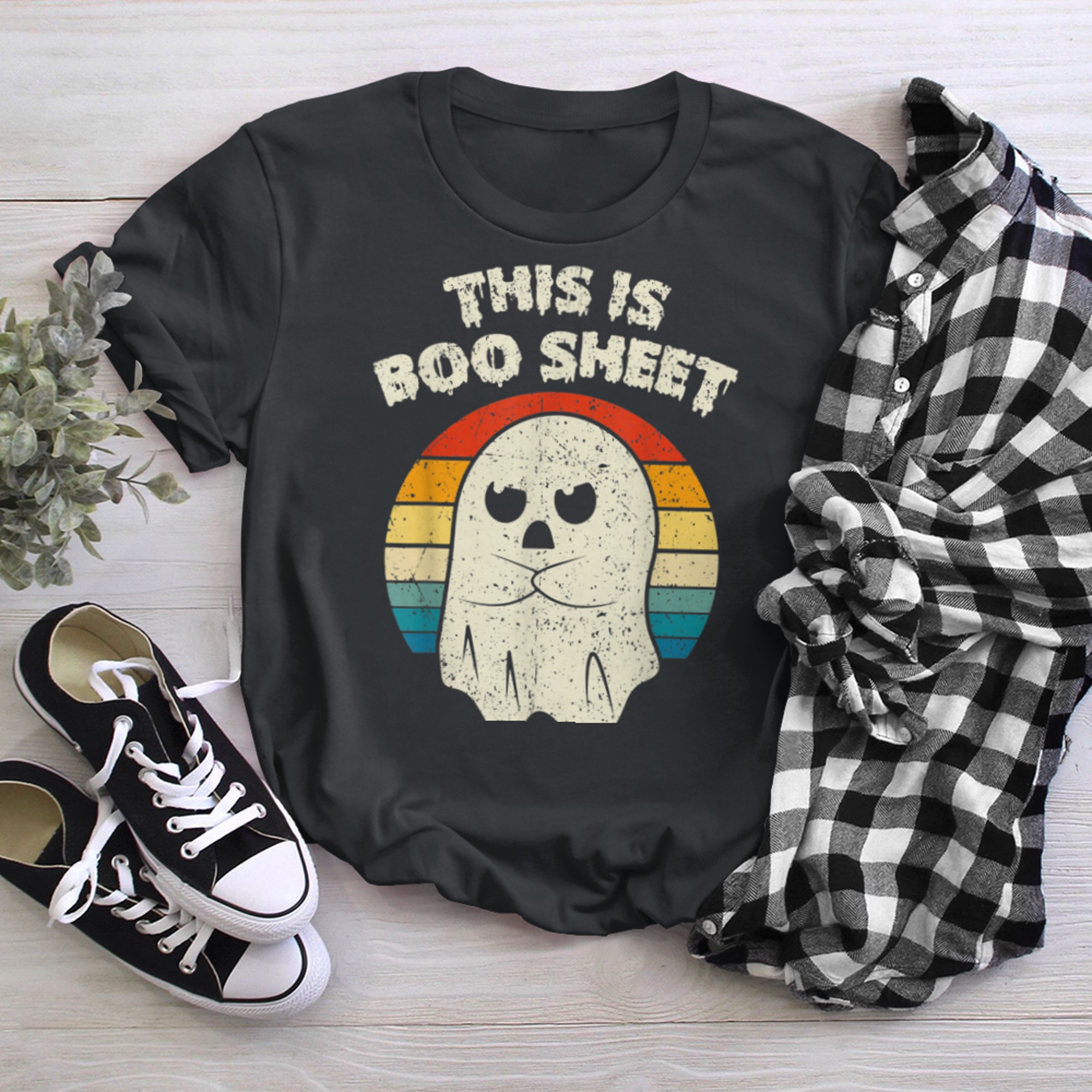 This Is Boo Sheet Ghost Retro Halloween Men Women t-shirt black