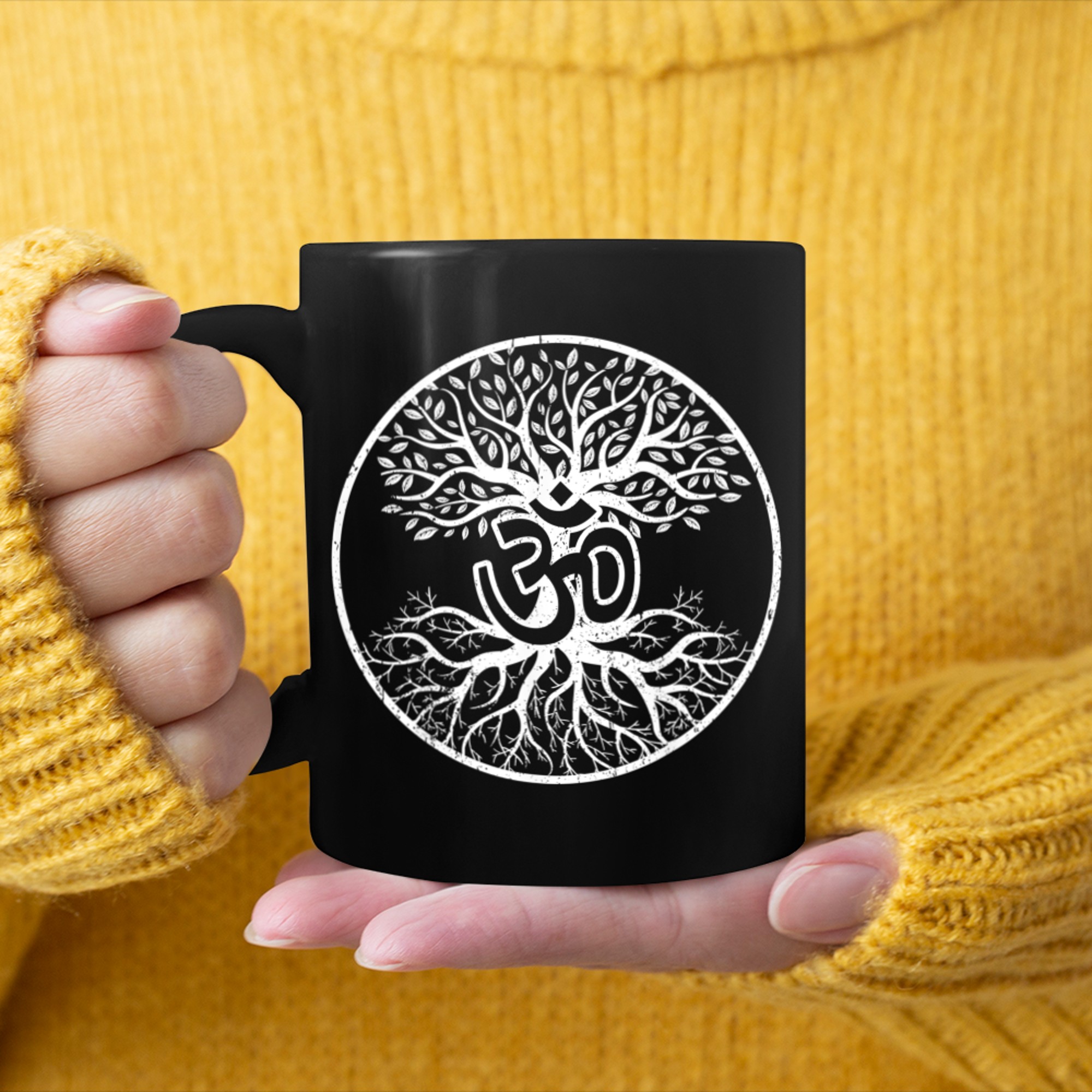 Tree of Life with Om Symbol Yoga (3) mug black