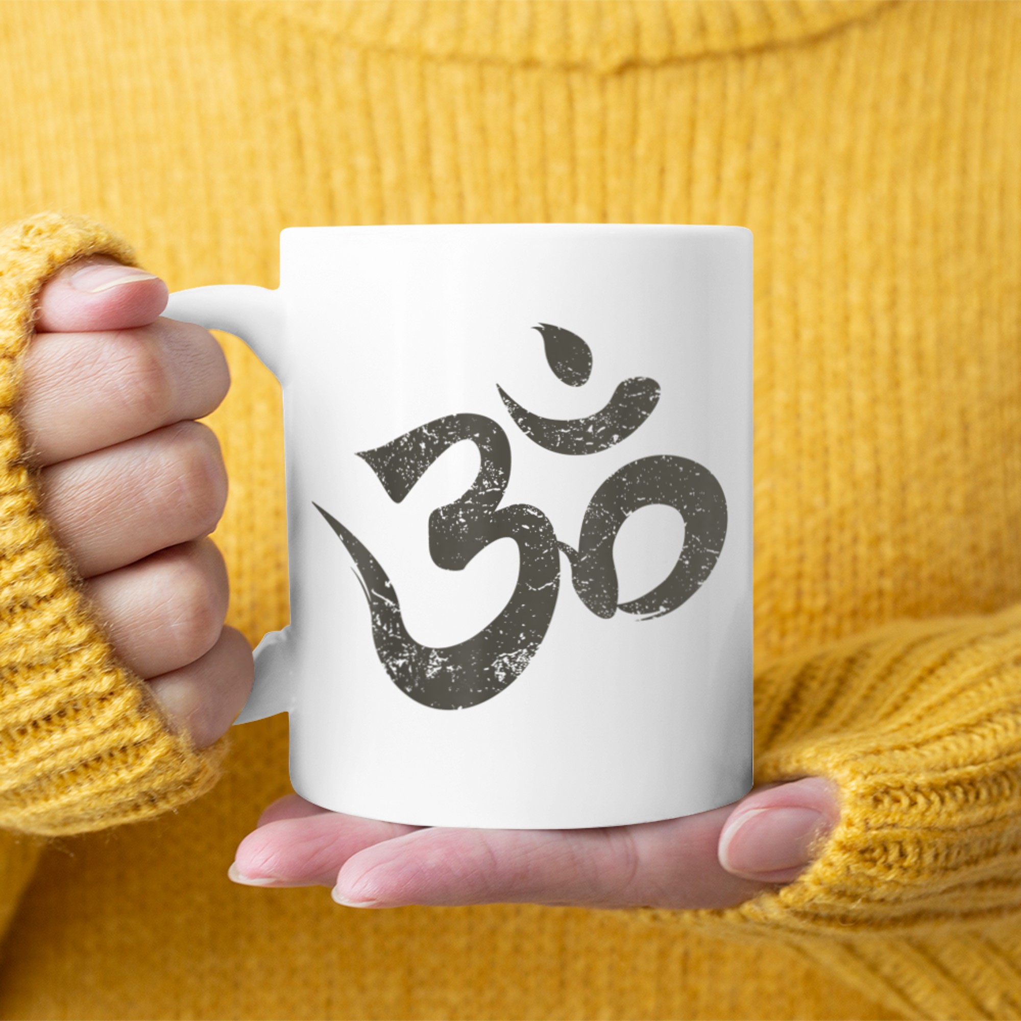 Vintage Om Meditation Spiritual Indian Yoga Symbol Om mug white