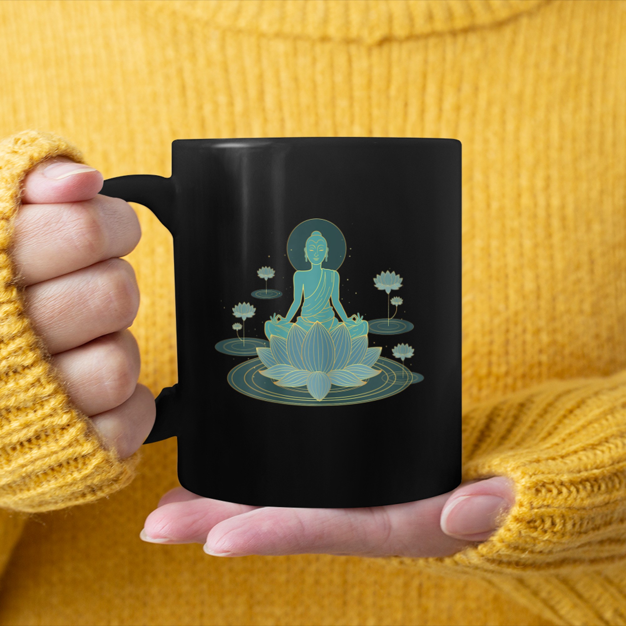 Womens Buddha Symbol Om Yoga Spirituality Lotus Seat Meditation mug black