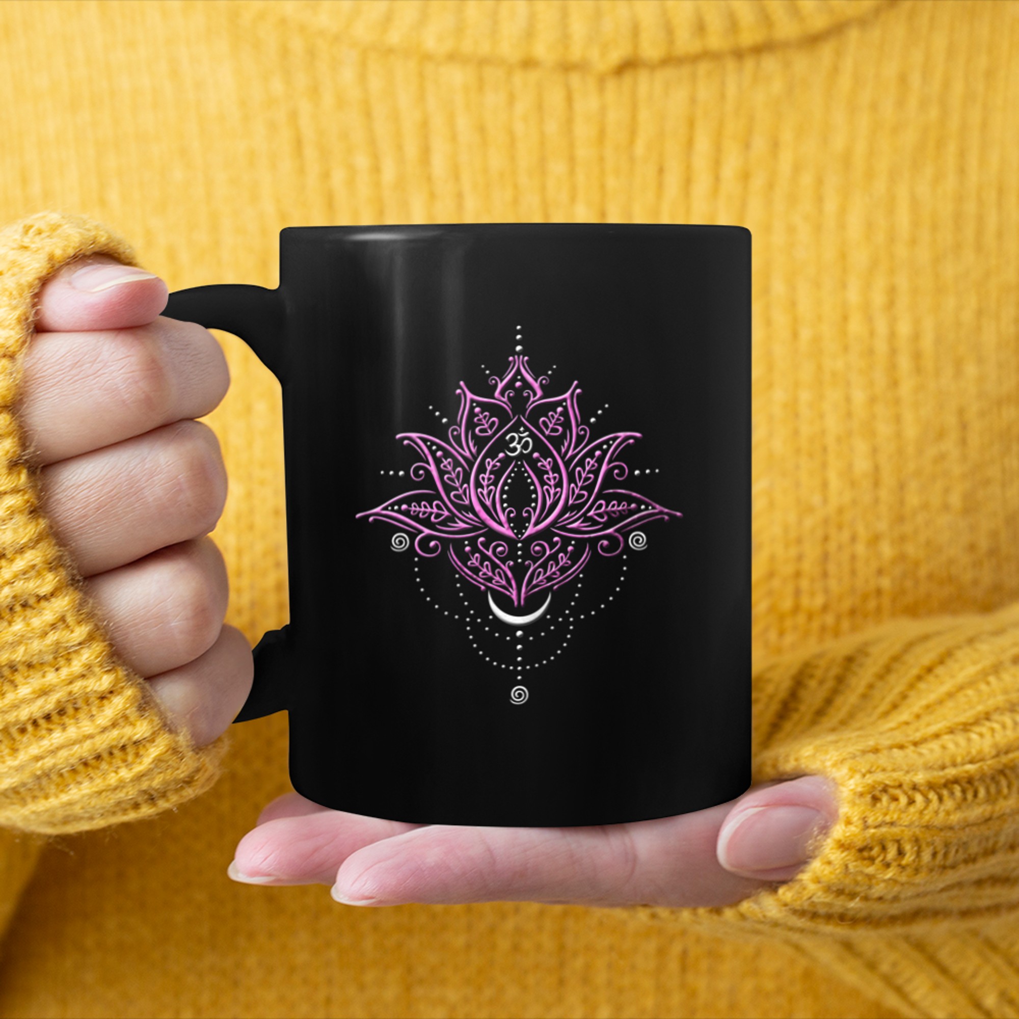 Womens Lotus Flower with Om Symbol Mehndi Yoga Lovers mug black