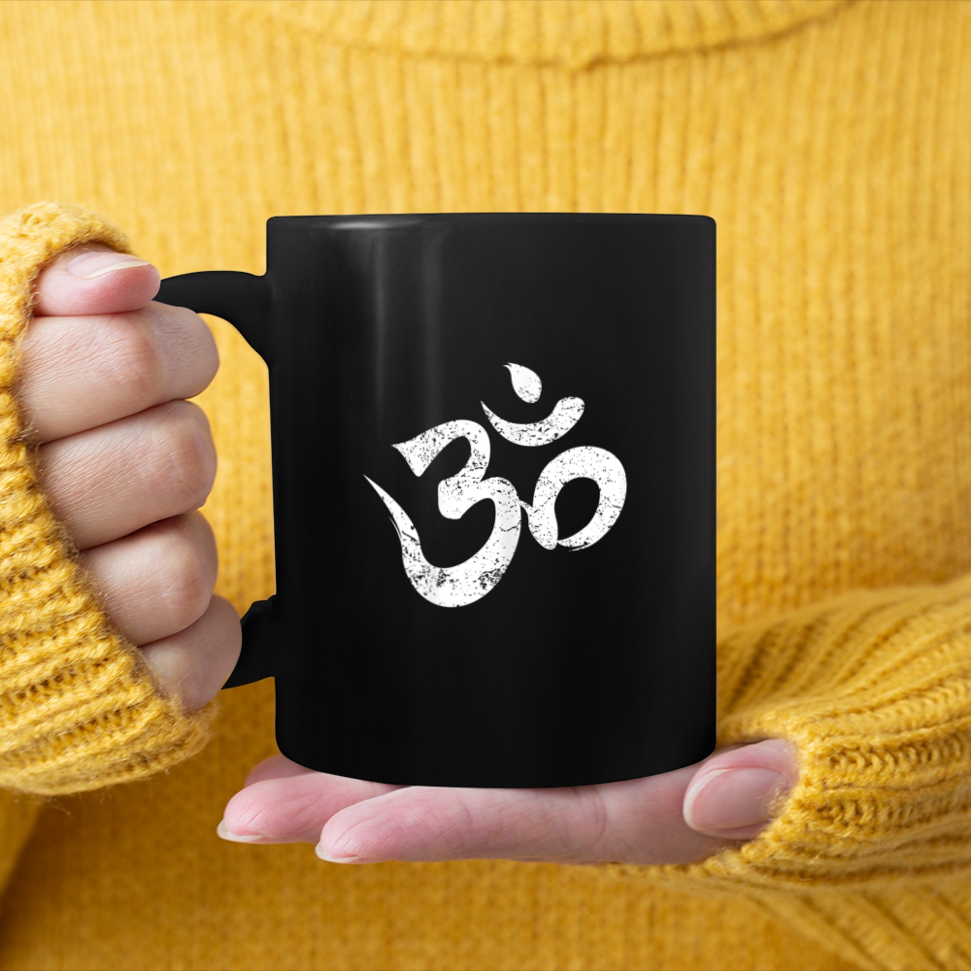 Womens Om Meditation T Shirt Spiritual Indian Yoga Symbol mug black