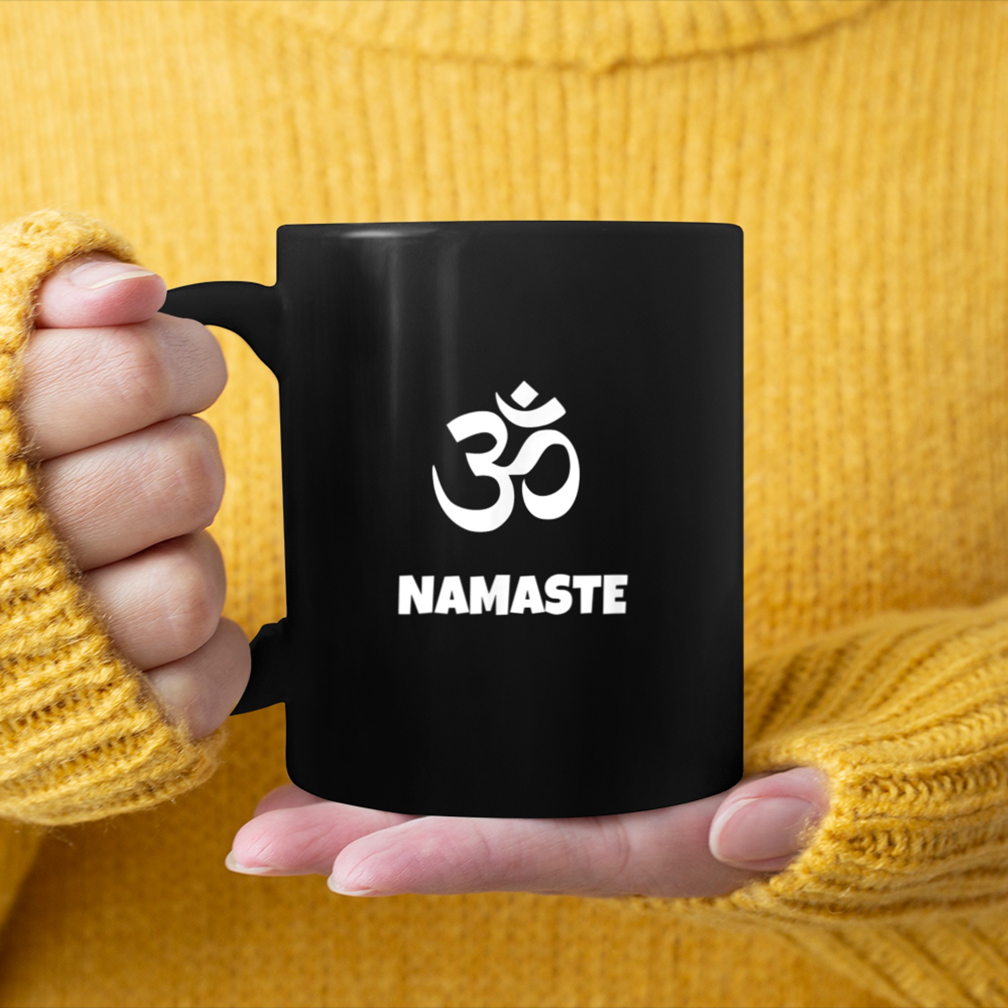 Yoga namaste OM symbol meditation Chakra meditative new age mug black