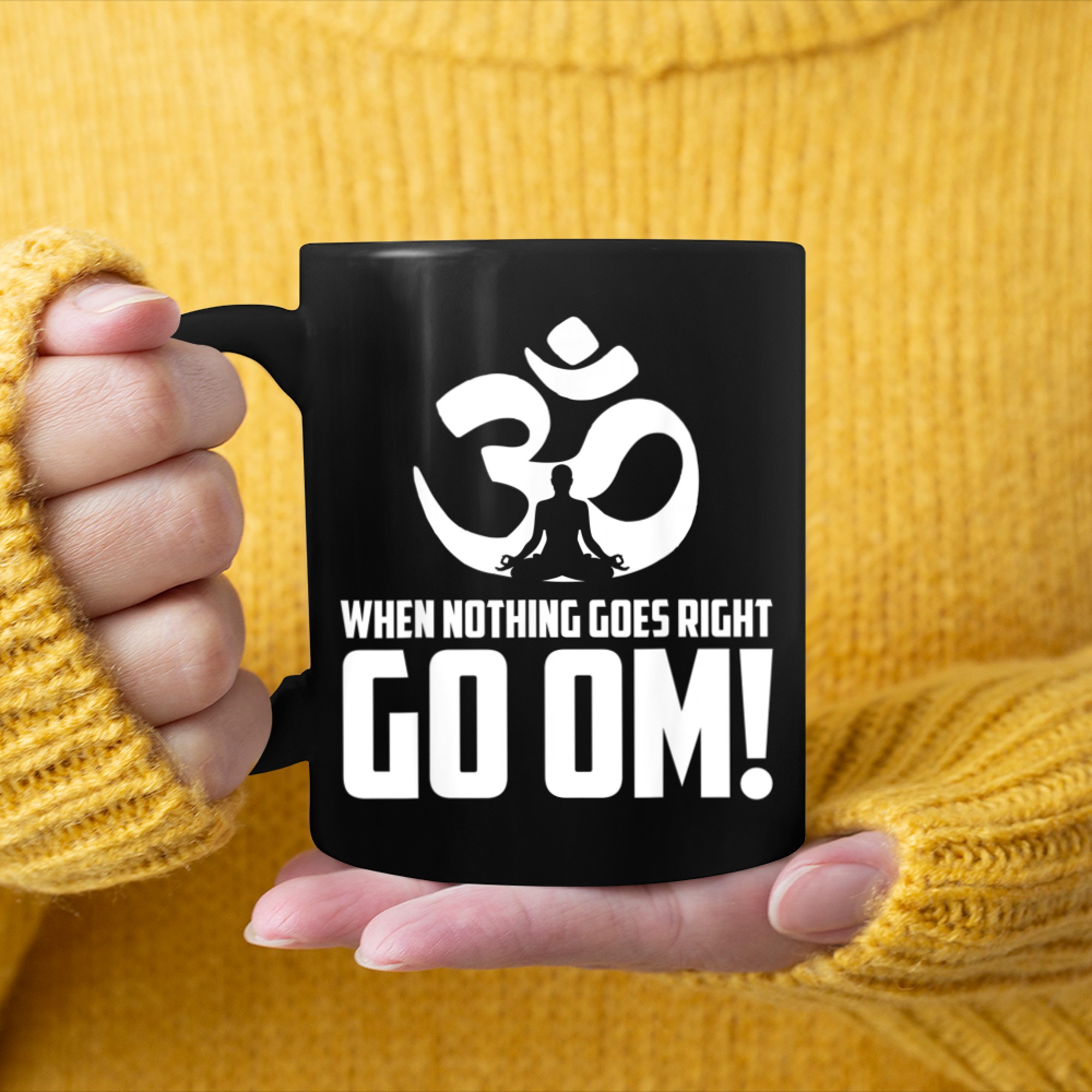 Yoga Symbol Om T-Shirt for Women Men Meditation Printed Tee mug black