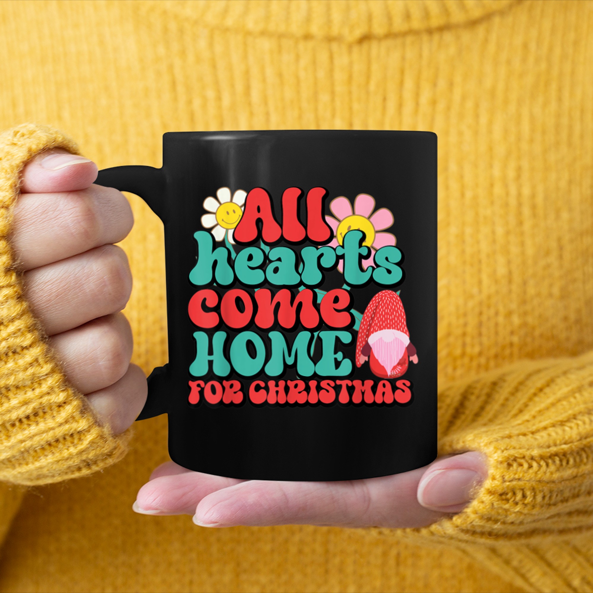 All Hearts Come Home For Christmas Gnome Couples Matching (1) mug black