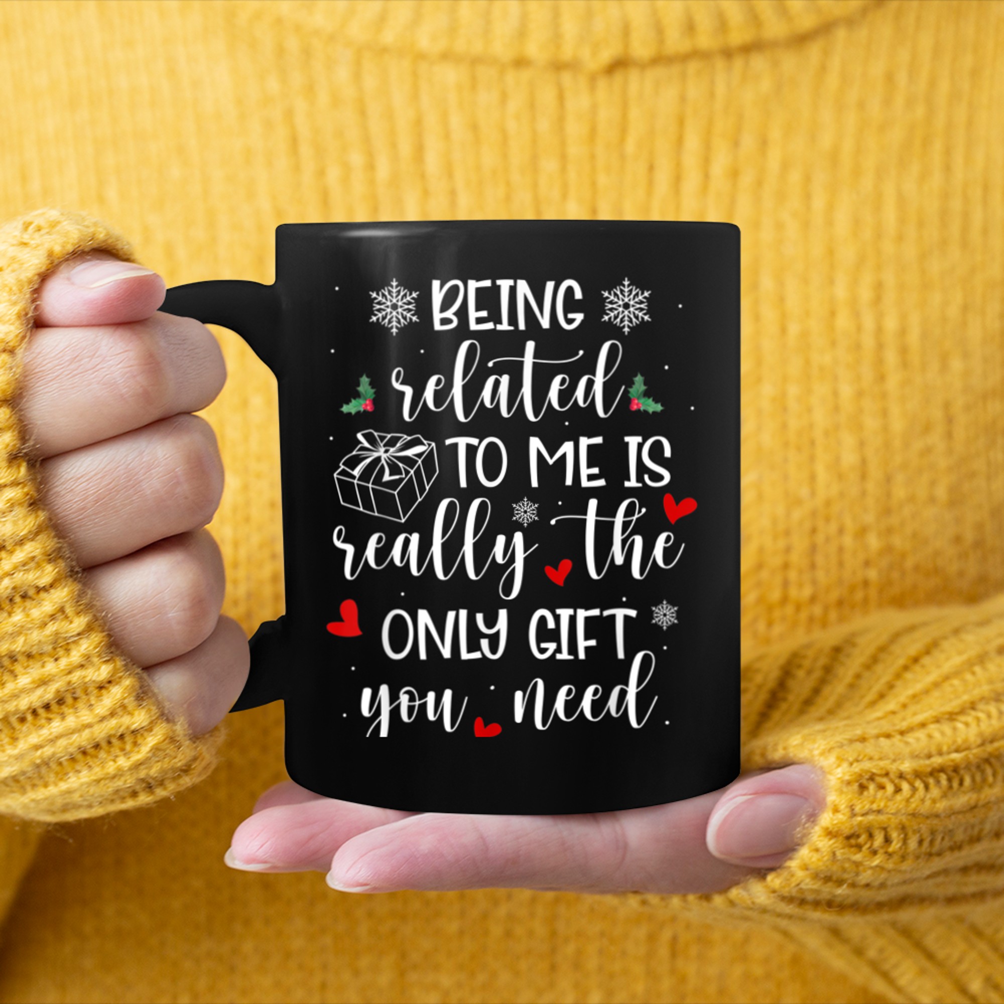 Being Related To Me Funny Christmas Family Xmas Pajamas mug black