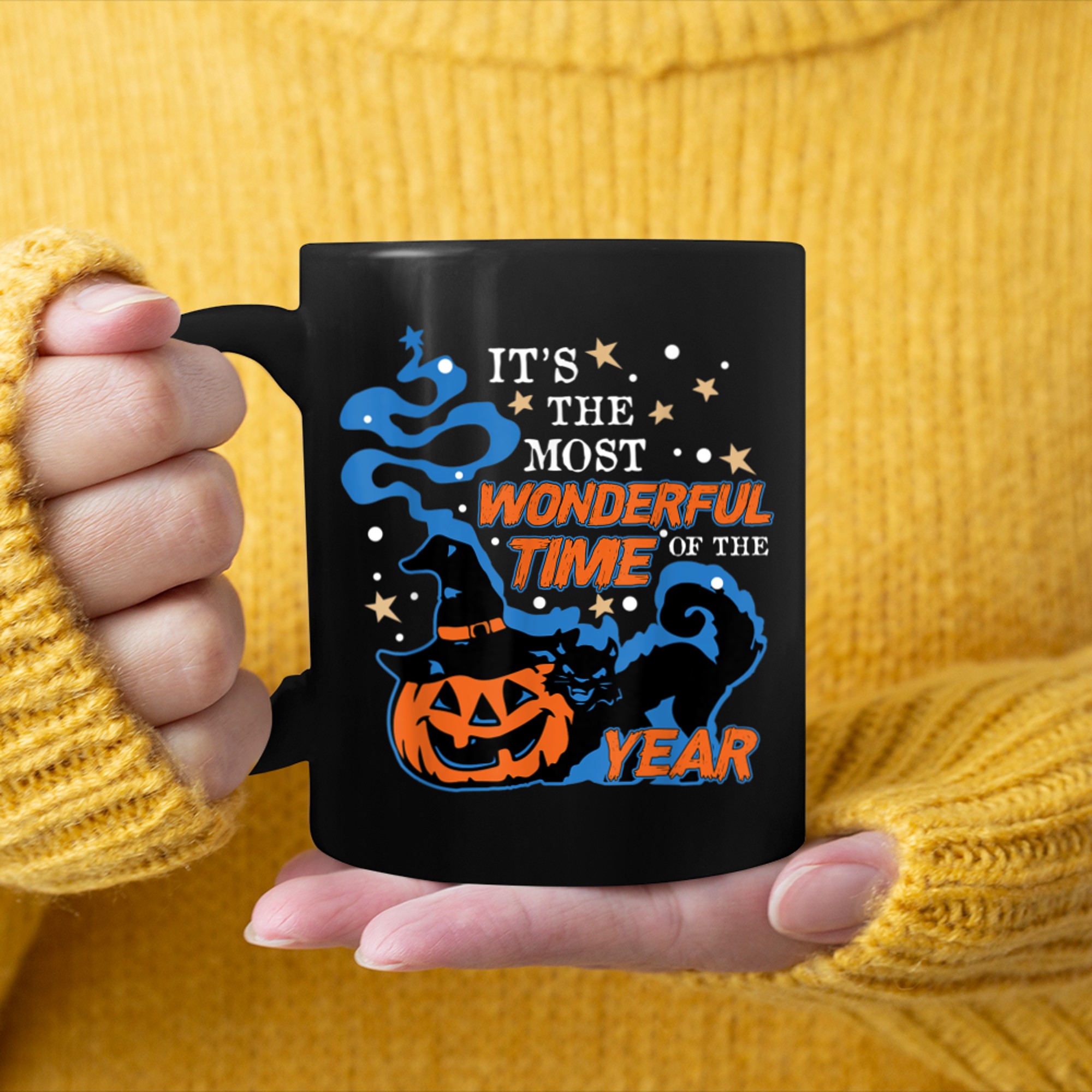 Black Cat Halloween It's The Most Wonderful Time Of The Year mug black