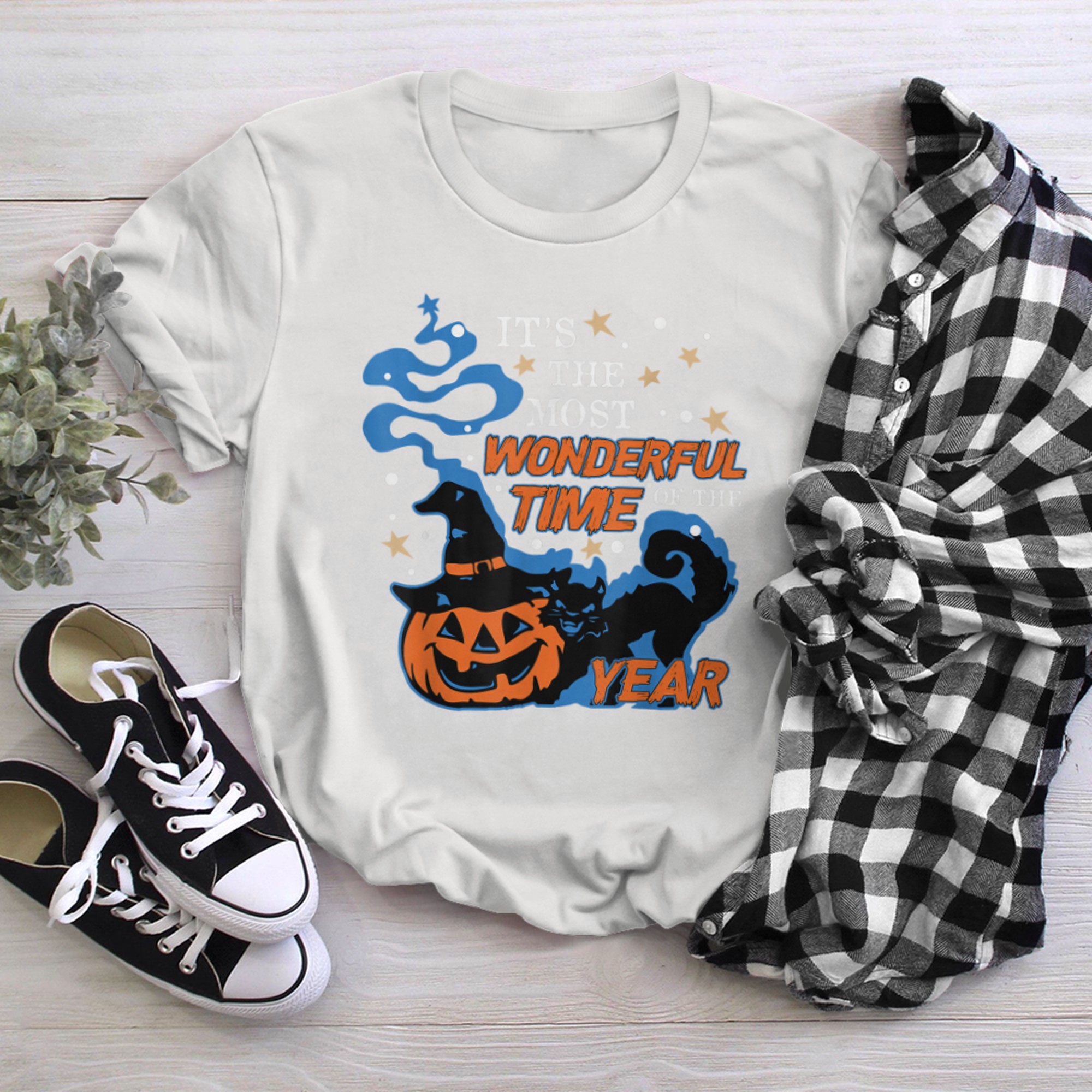 Black Cat Halloween It's The Most Wonderful Time Of The Year t-shirt White