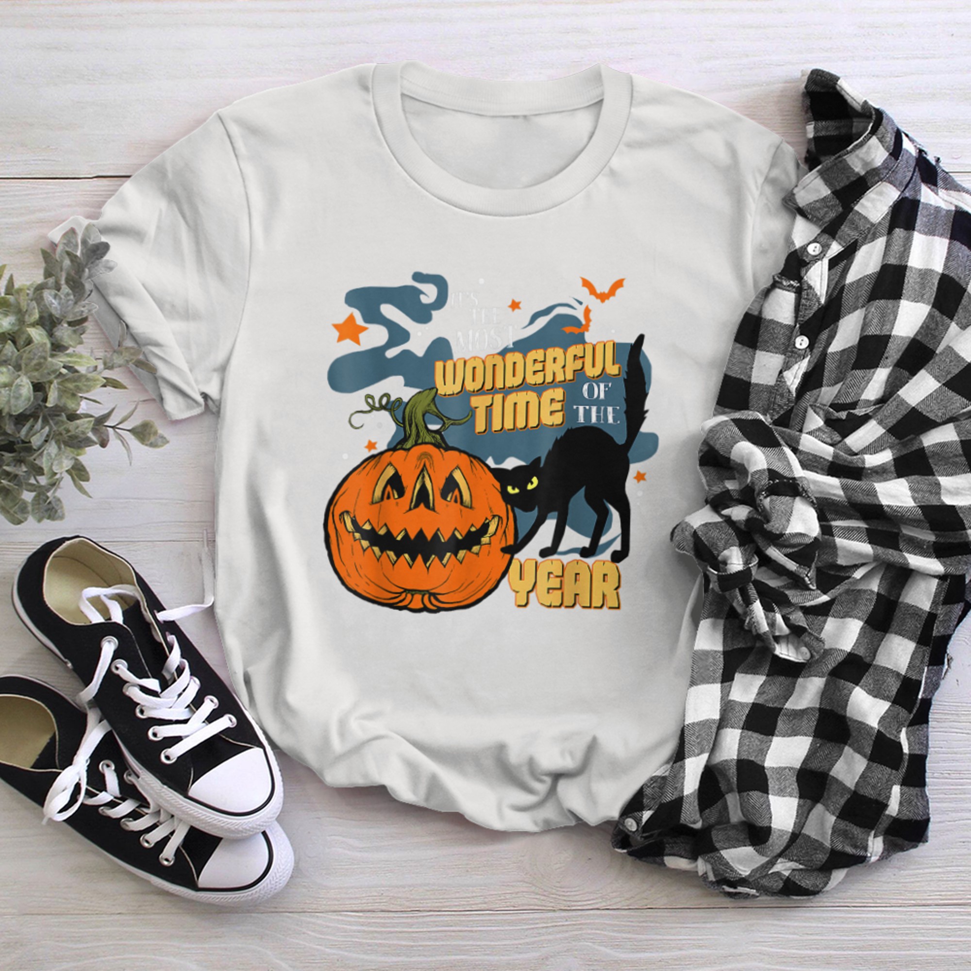 Black Cat Its The Most Wonderful Time Of The Year Halloween t-shirt White