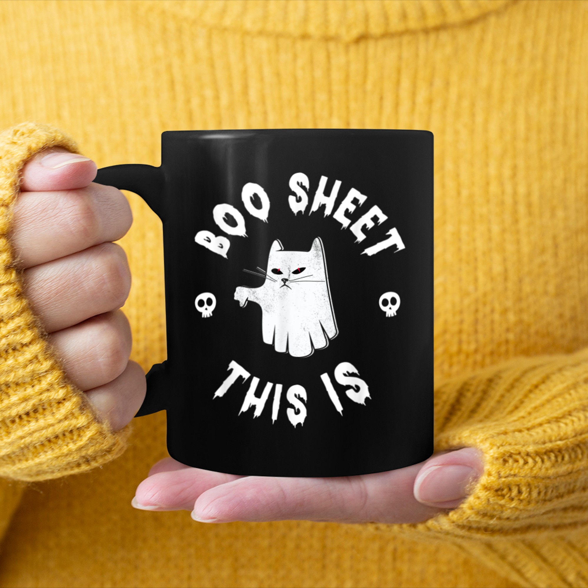 Boo Sheet This is, halloween mug black