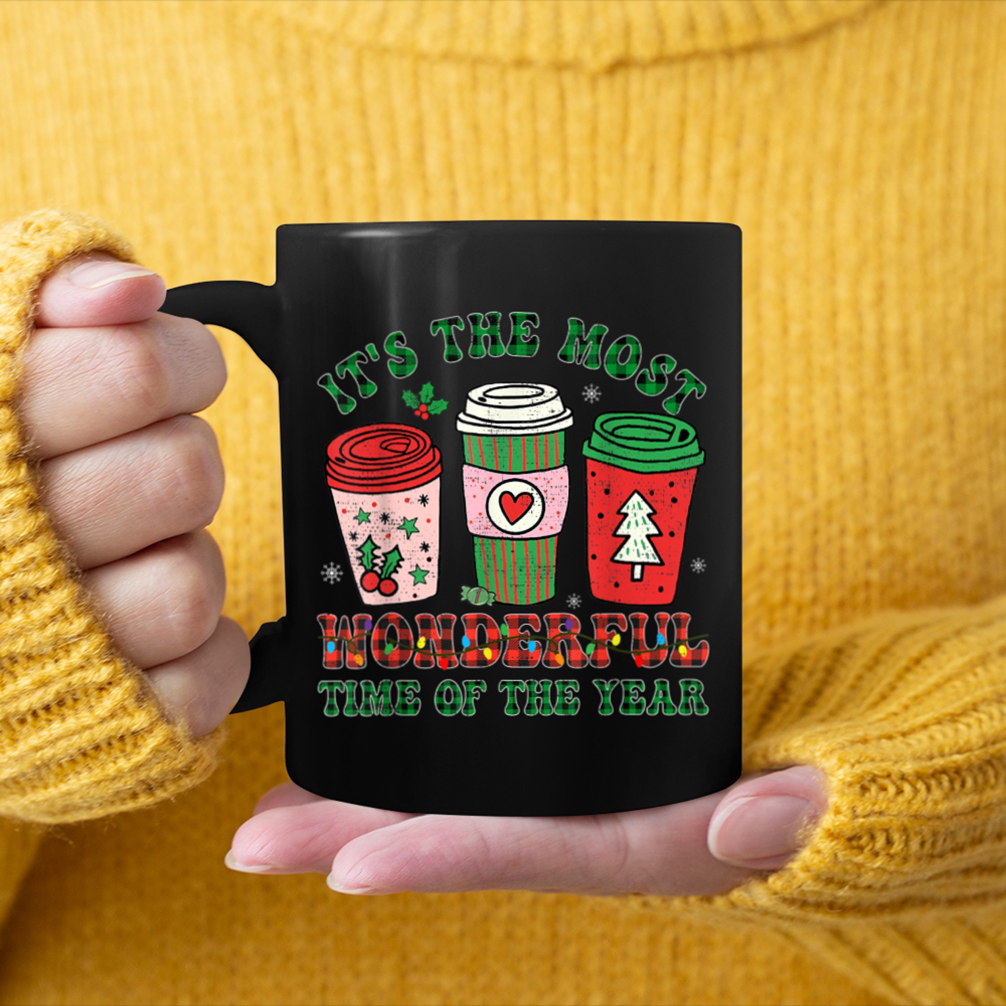 Christmas Coffee It's The Most Wonderful Time Of The Year (7) mug black