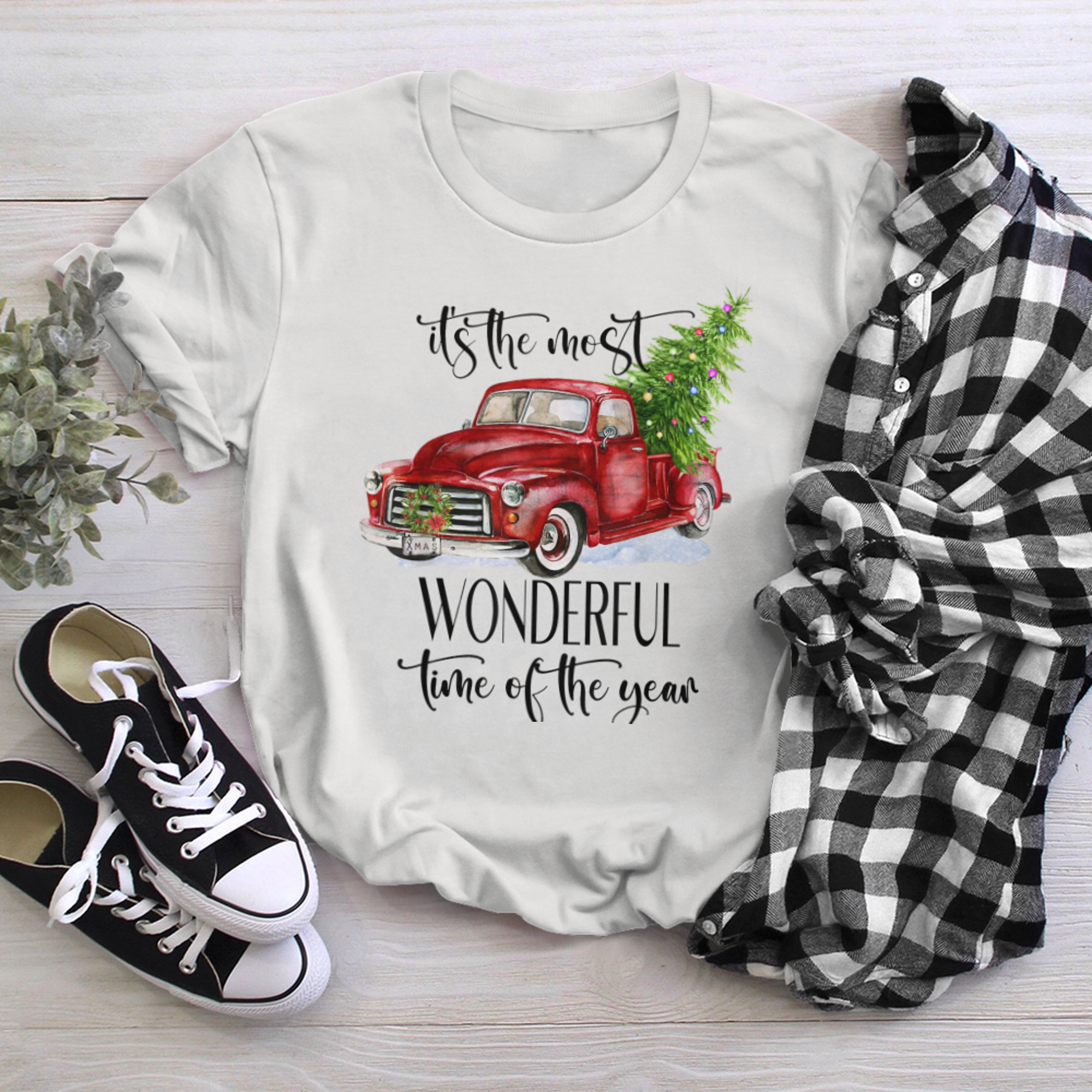 Christmas Truck Snow Most Wonderful Time Of The Year Xmas t-shirt white