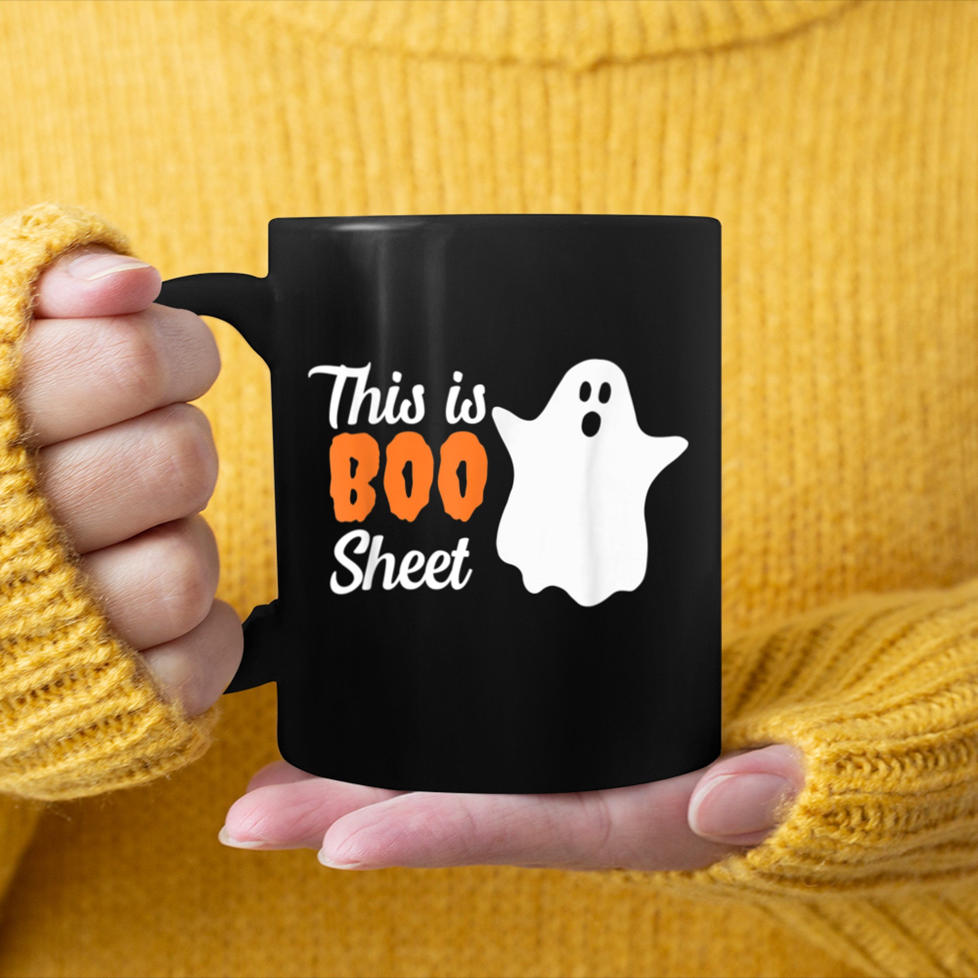 Cute Ghost , this is BOO sheet, Funny Halloween mug black