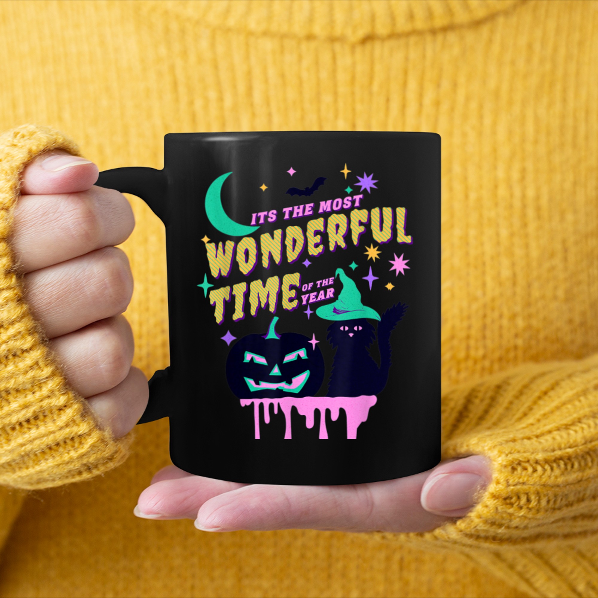 Cute It's the Most Wonderful Time Of the Year Cat Halloween mug black