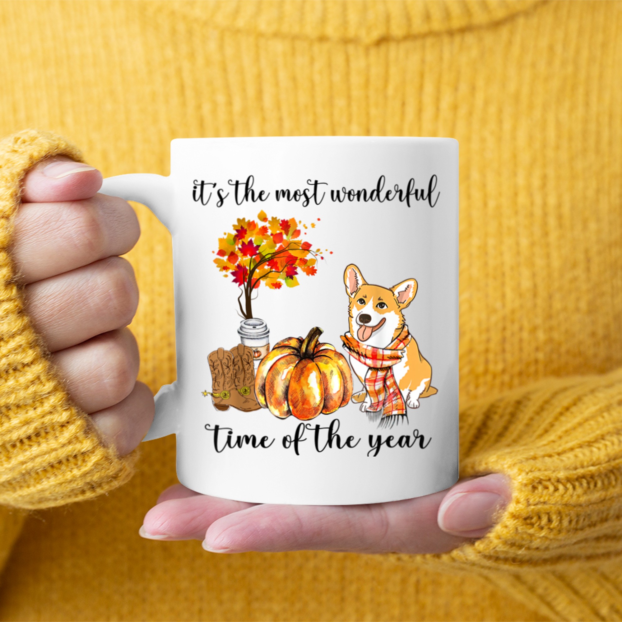 Fall Corgi Pumpkin It's The Most Wonderful Time Of The Year mug white