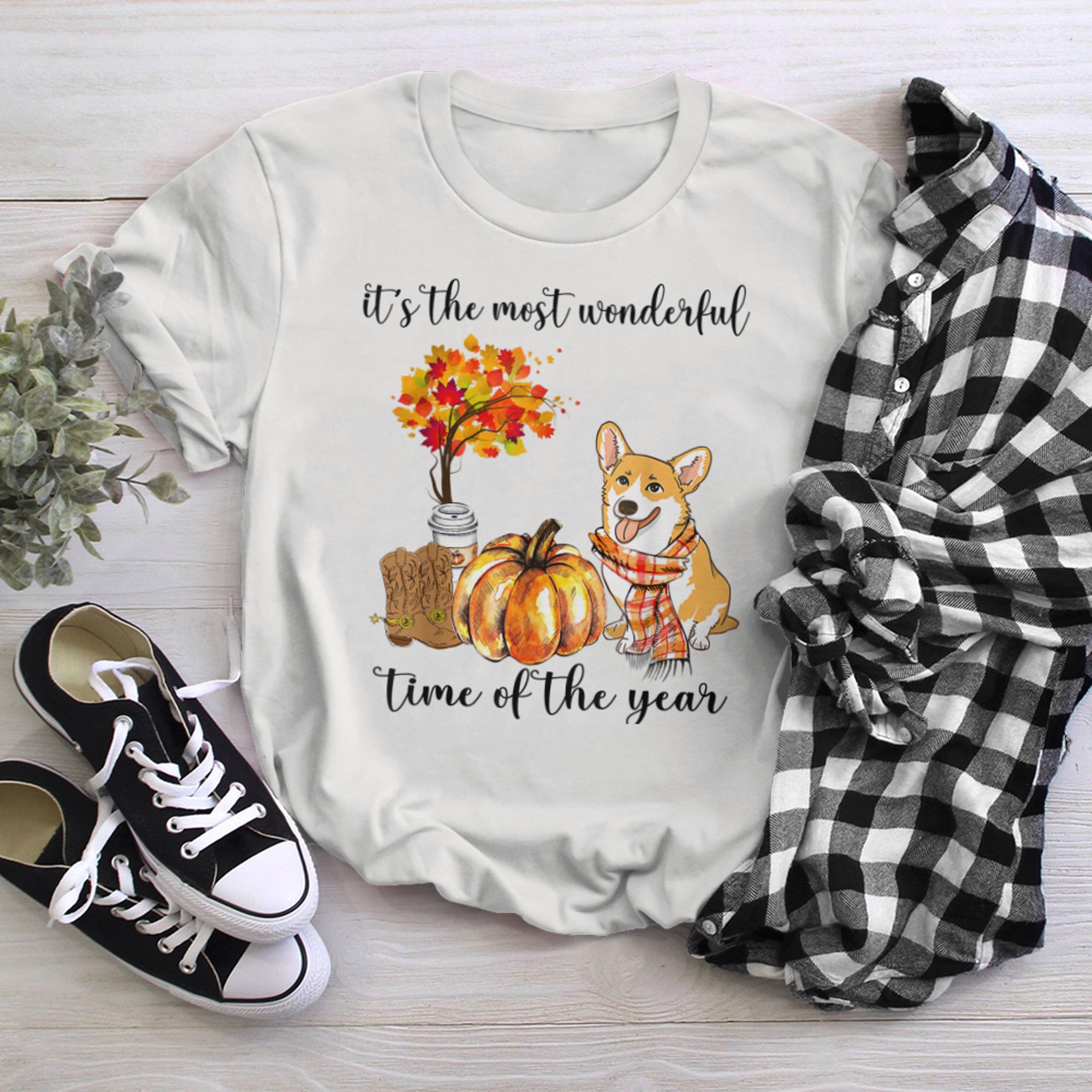 Fall Corgi Pumpkin It's The Most Wonderful Time Of The Year t-shirt white