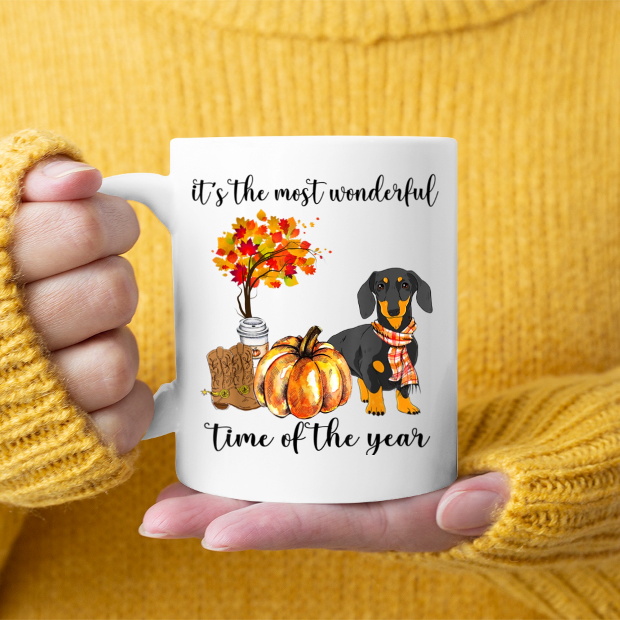 Fall Dachshund It's The Most Wonderful Time Of The Year mug white