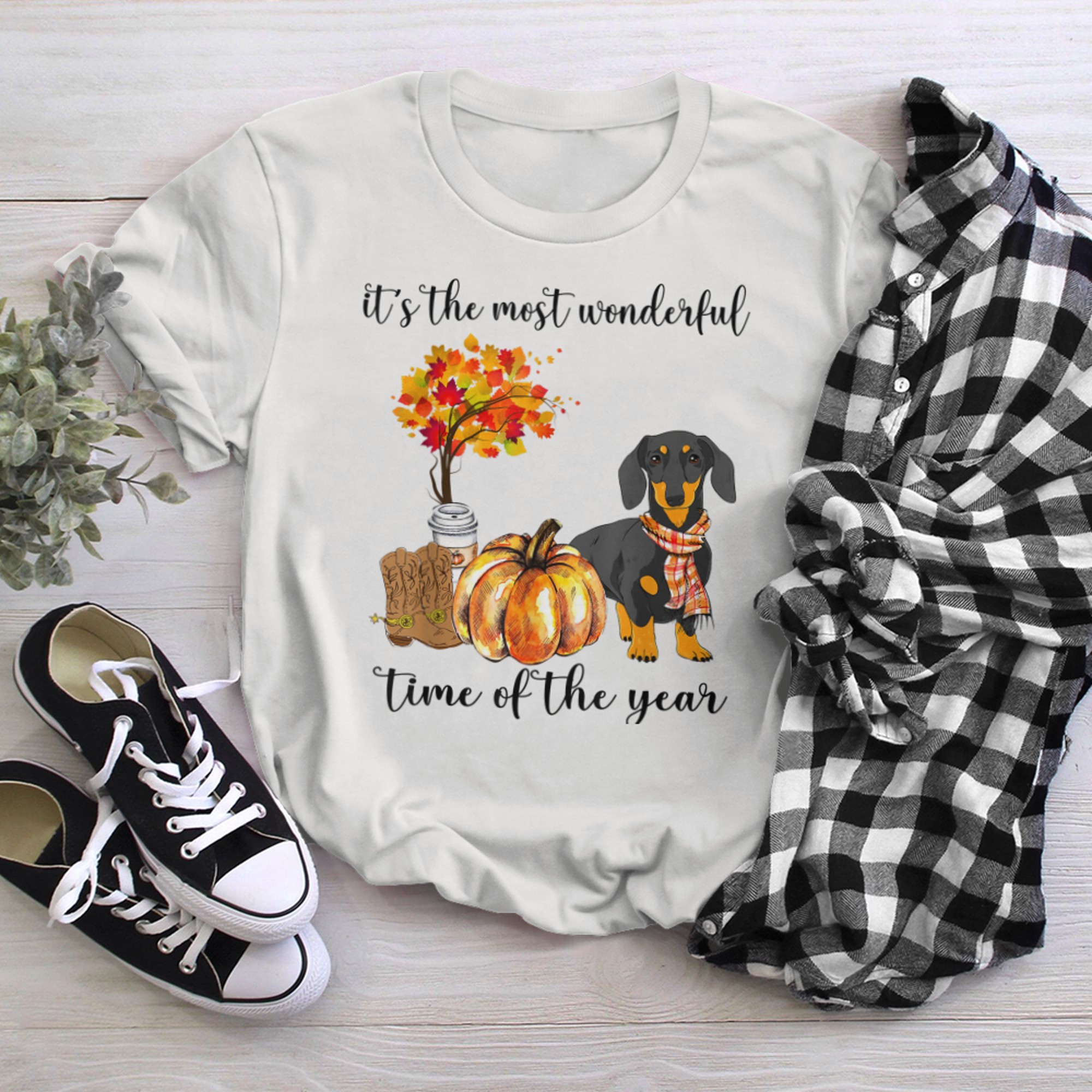 Fall Dachshund It's The Most Wonderful Time Of The Year t-shirt white