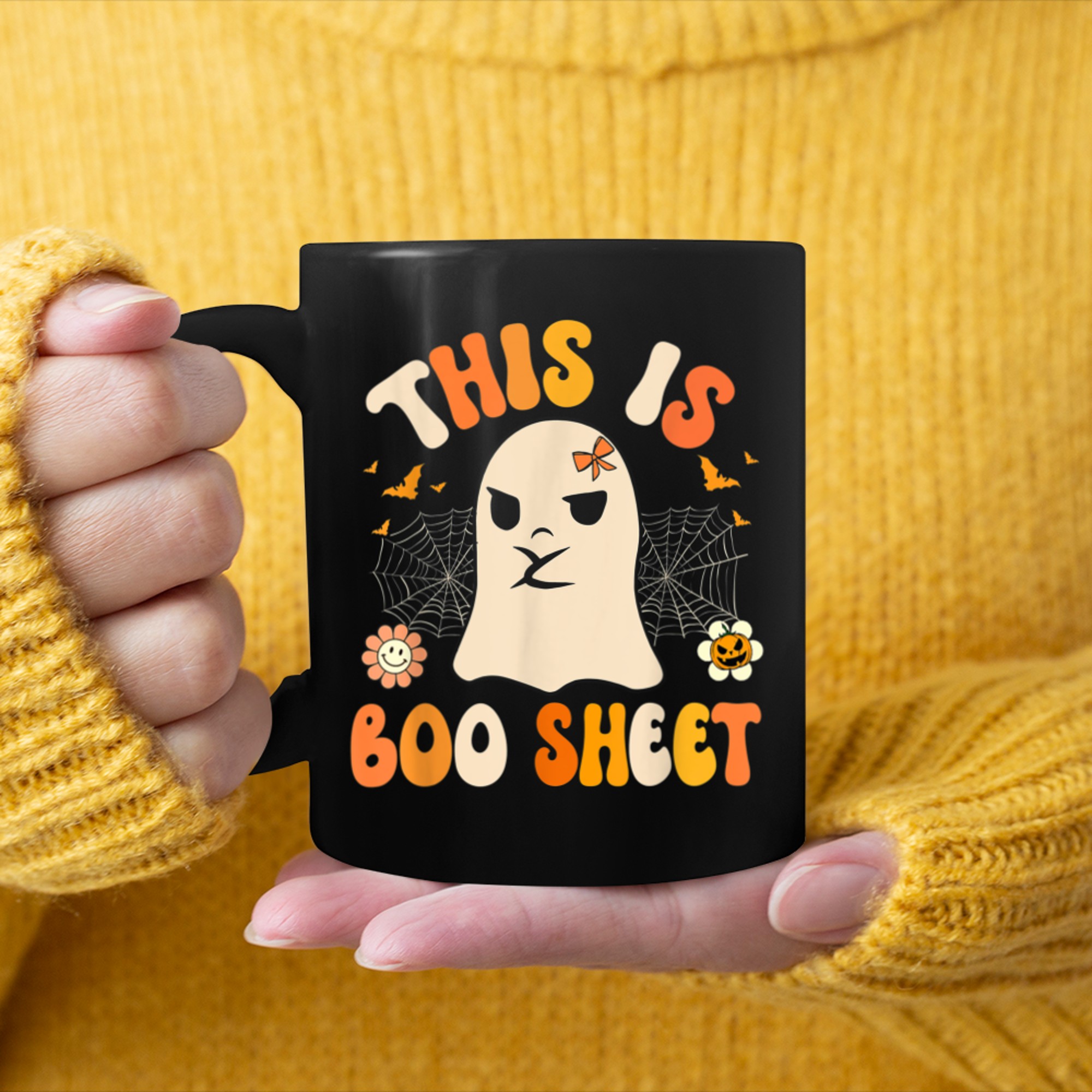 Funny Halloween Shirts for Women Costume - This is Boo Sheet (3) mug black