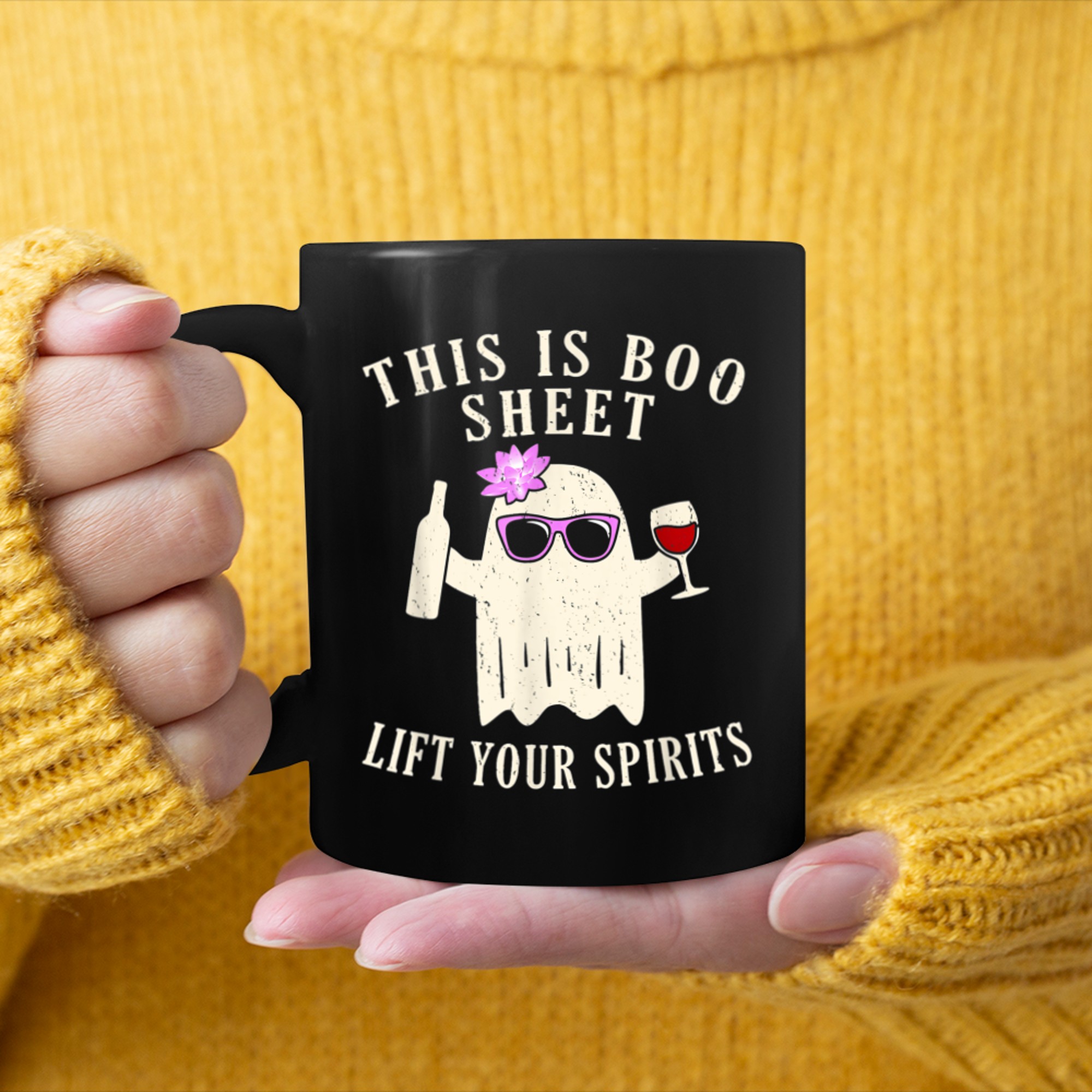 Funny Halloween Shirts for Women Costume - This is Boo Sheet (4) mug black