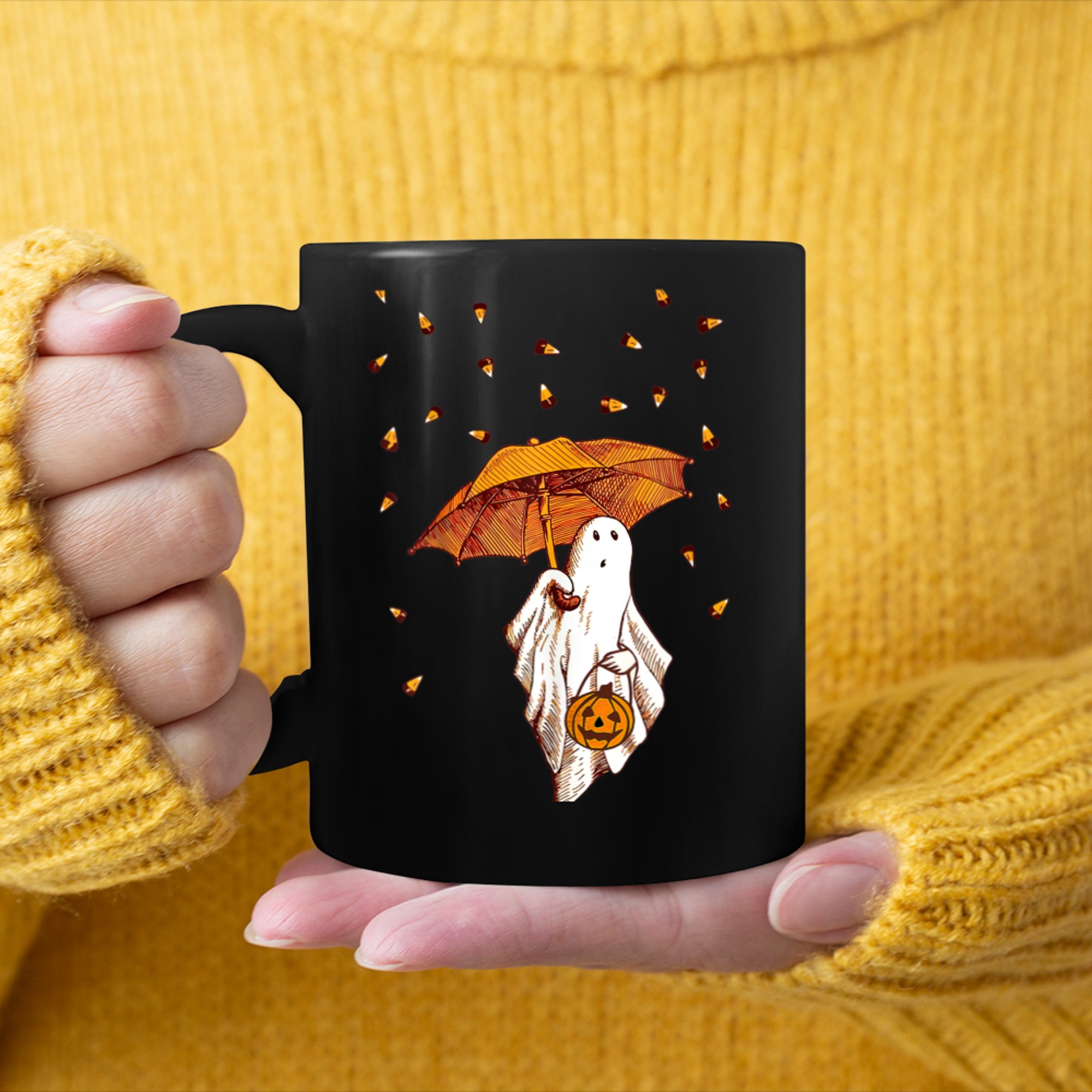 Funny Umbrella Ghost Halloween Shirt Men Women Boys Girls mug black