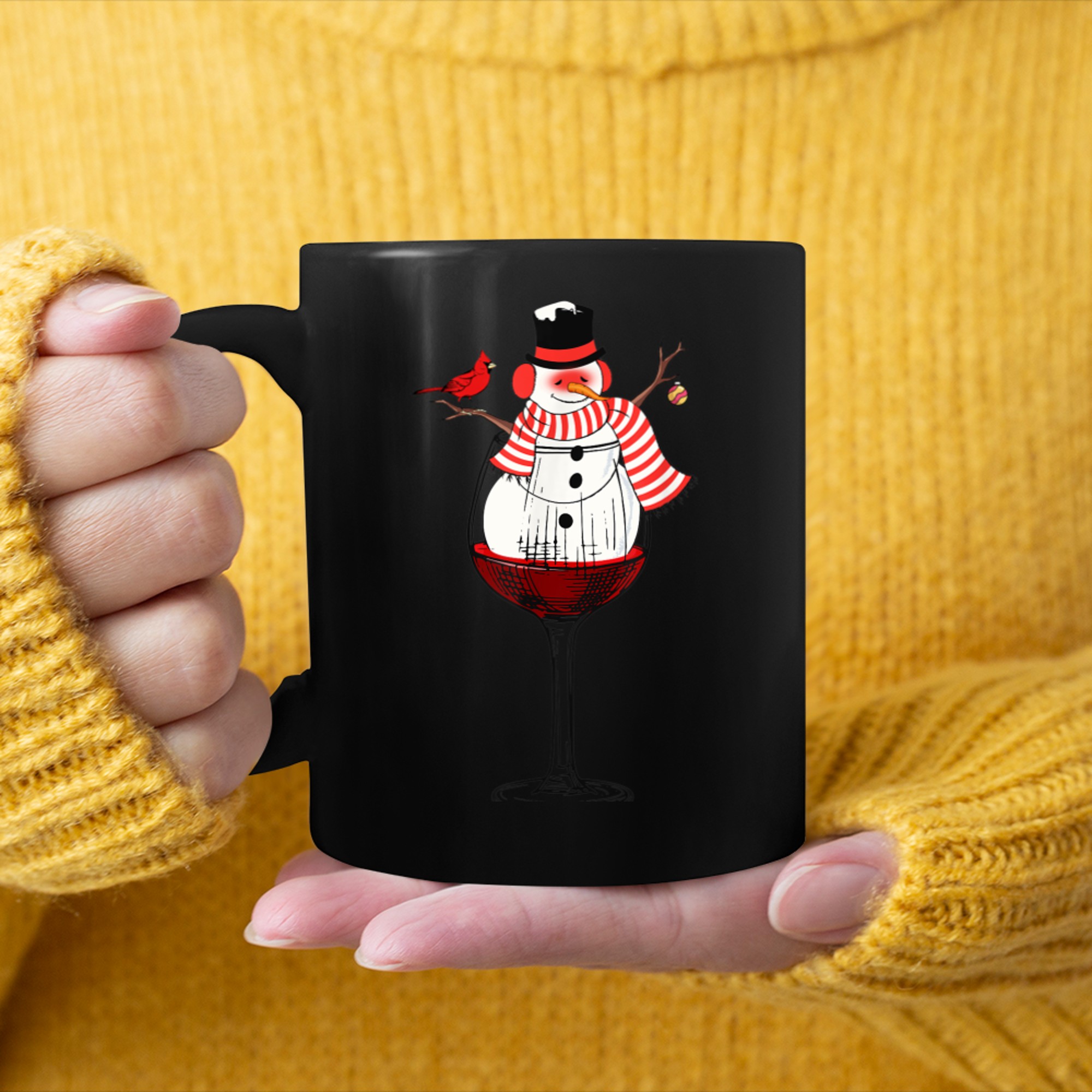 Funny Wine Lover Christmas Snowman In A Wine Glass Xmas mug black