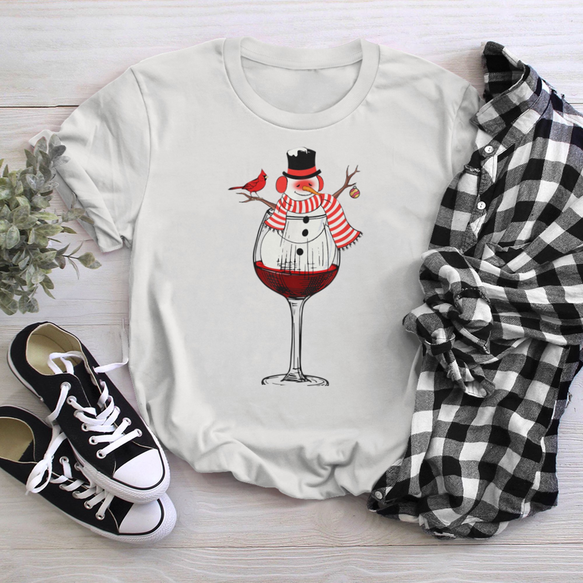 Funny Wine Lover Christmas Snowman In A Wine Glass Xmas t-shirt White