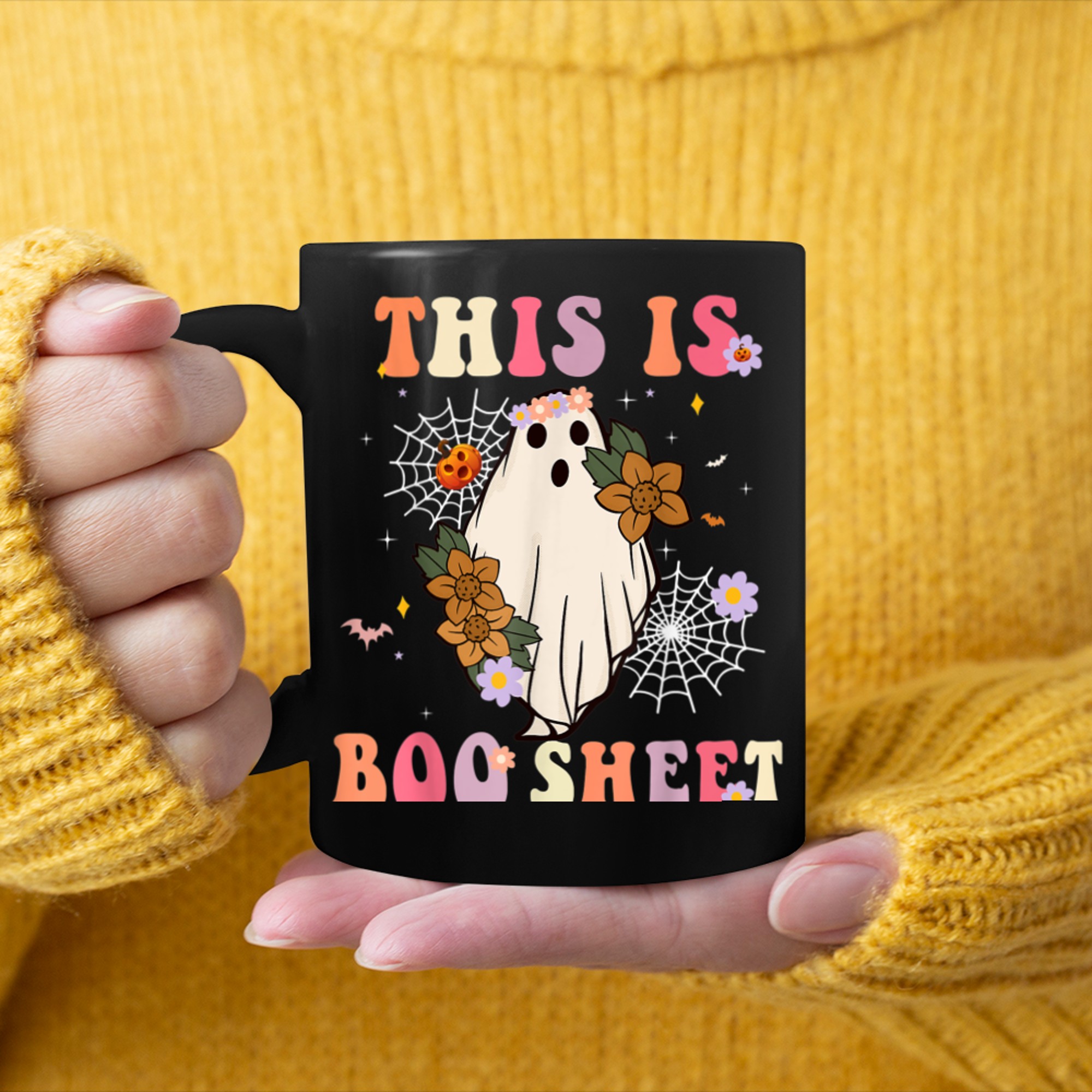 Ghost Halloween Outfit, This Is Boo Sheet Retro Ghost (1) mug black