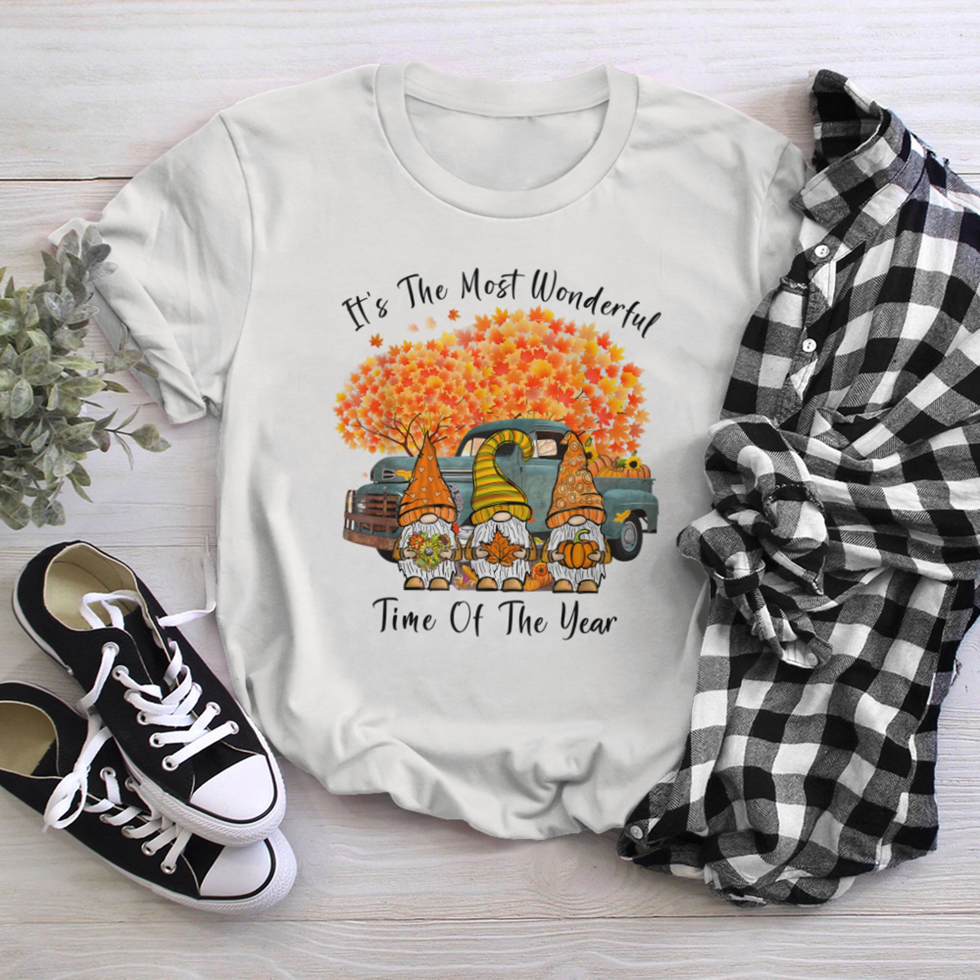 Gnomes Fall Autumn It's The Most Wonderful Time Of The Year (1) t-shirt white