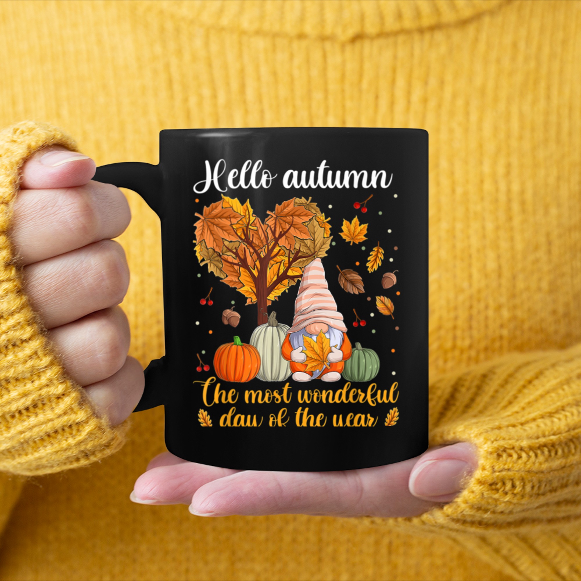 Hello Autumn The Most Wonderful Time Of The Year mug black