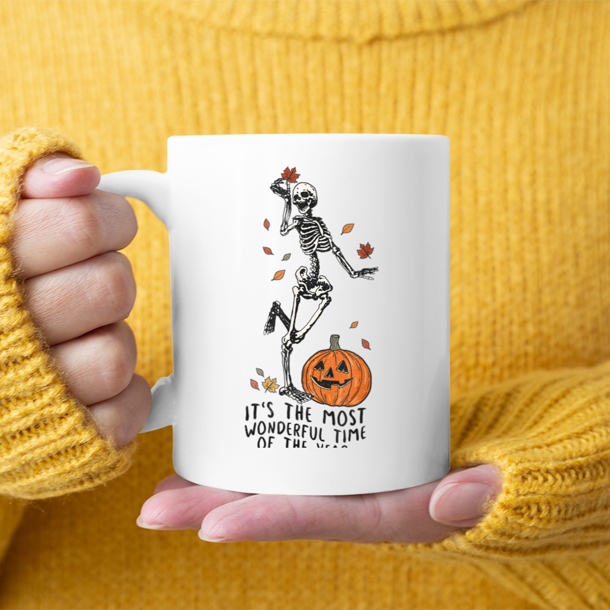 It s the most wonderful time of the year Halloween Skeleton mug white