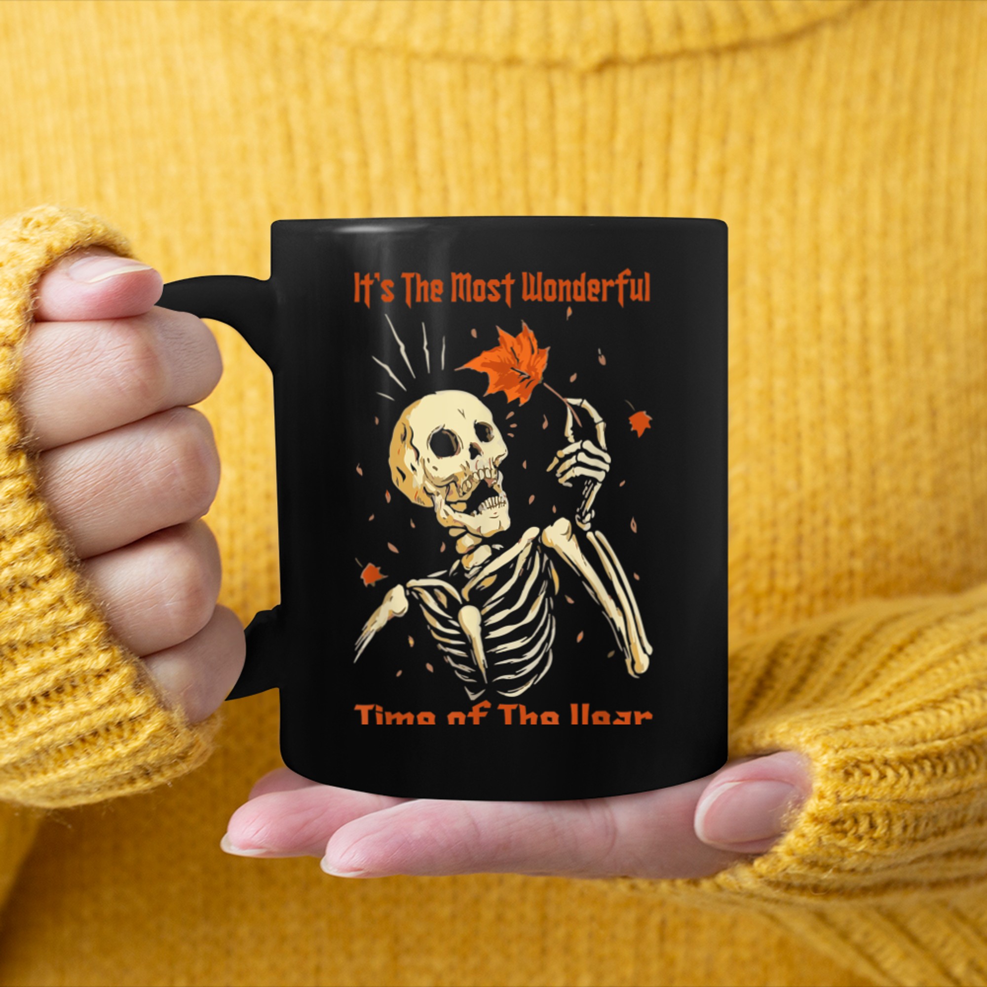 It's The Most Wonderful Time Of The Year Autumn Skeleton (1) mug black