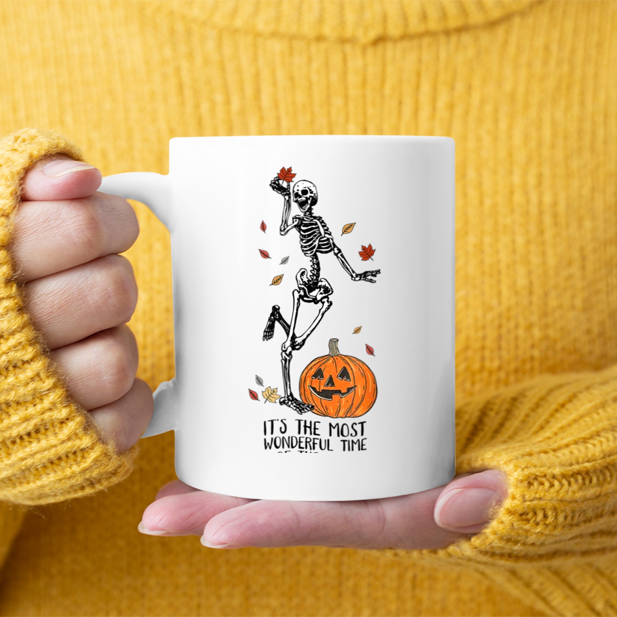 It's The Most Wonderful Time of The Year Autumn Skeleton mug white