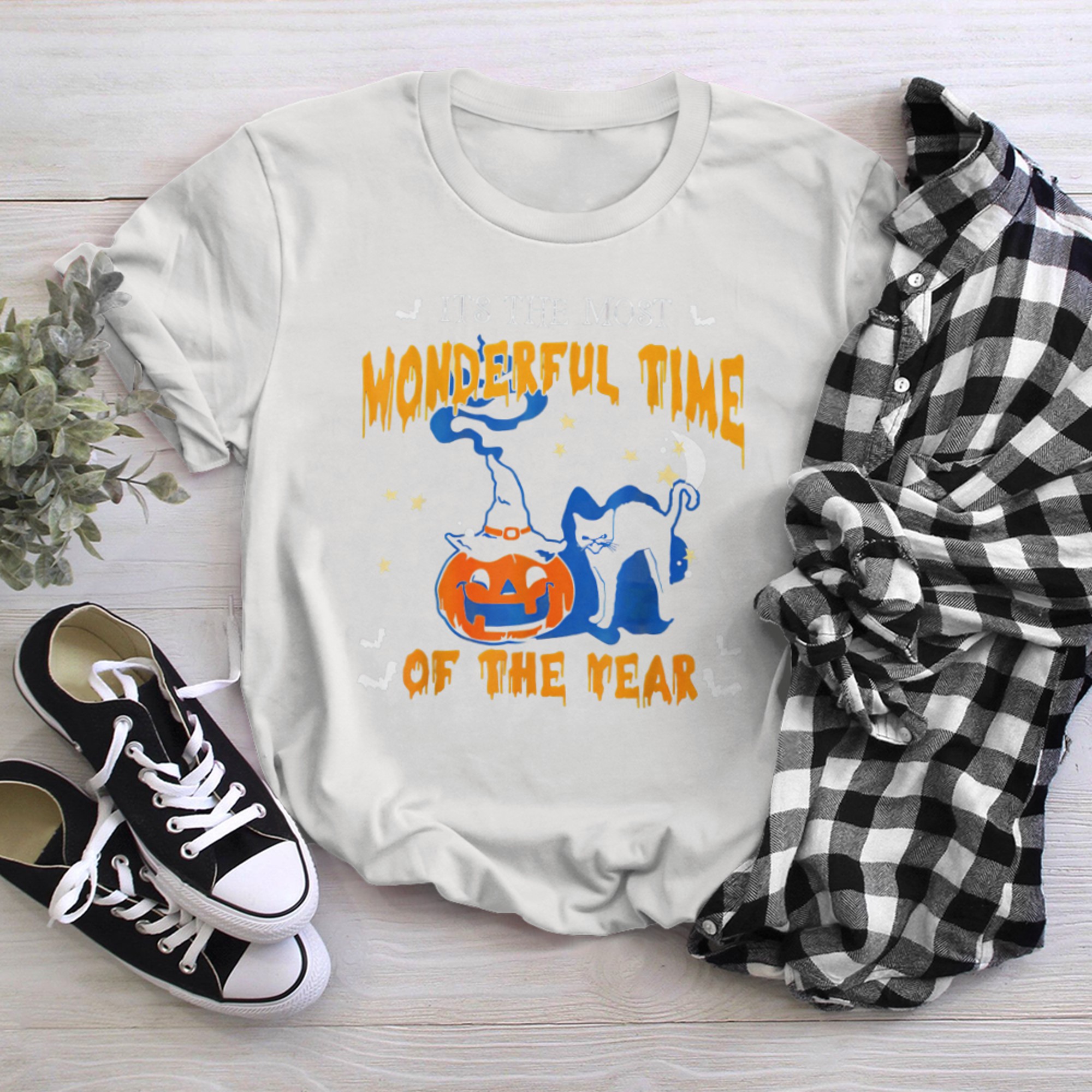 It's the Most Wonderful Time of the Year black cat Halloween (23) t-shirt white