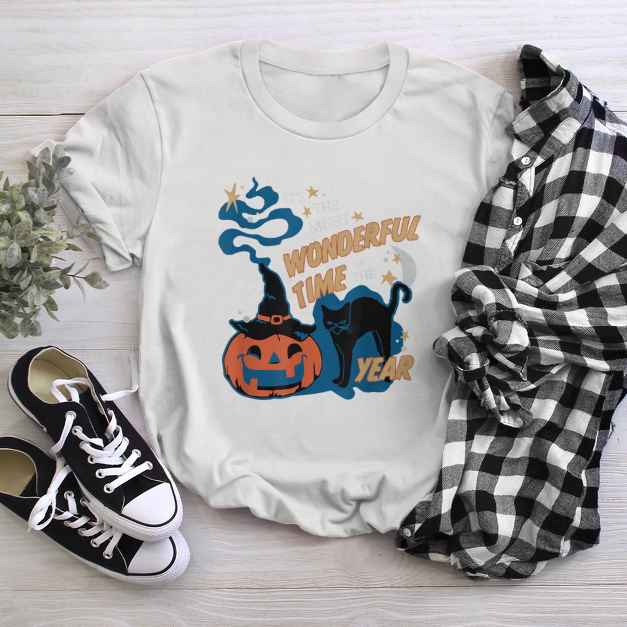 It's the Most Wonderful Time of the Year black cat Halloween (28) t-shirt white