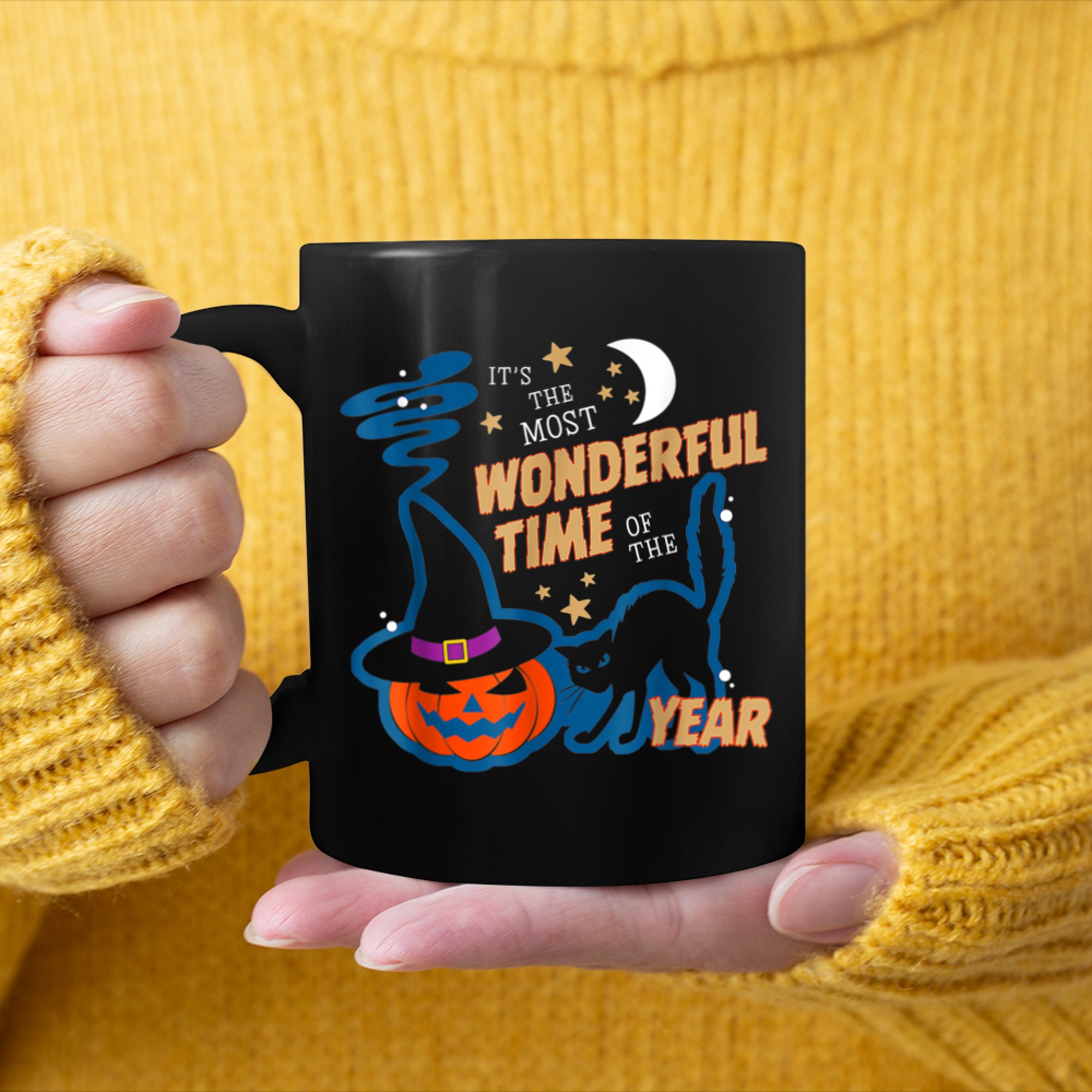 It's The Most Wonderful Time Of The Year Black Cat Halloween (33) mug black