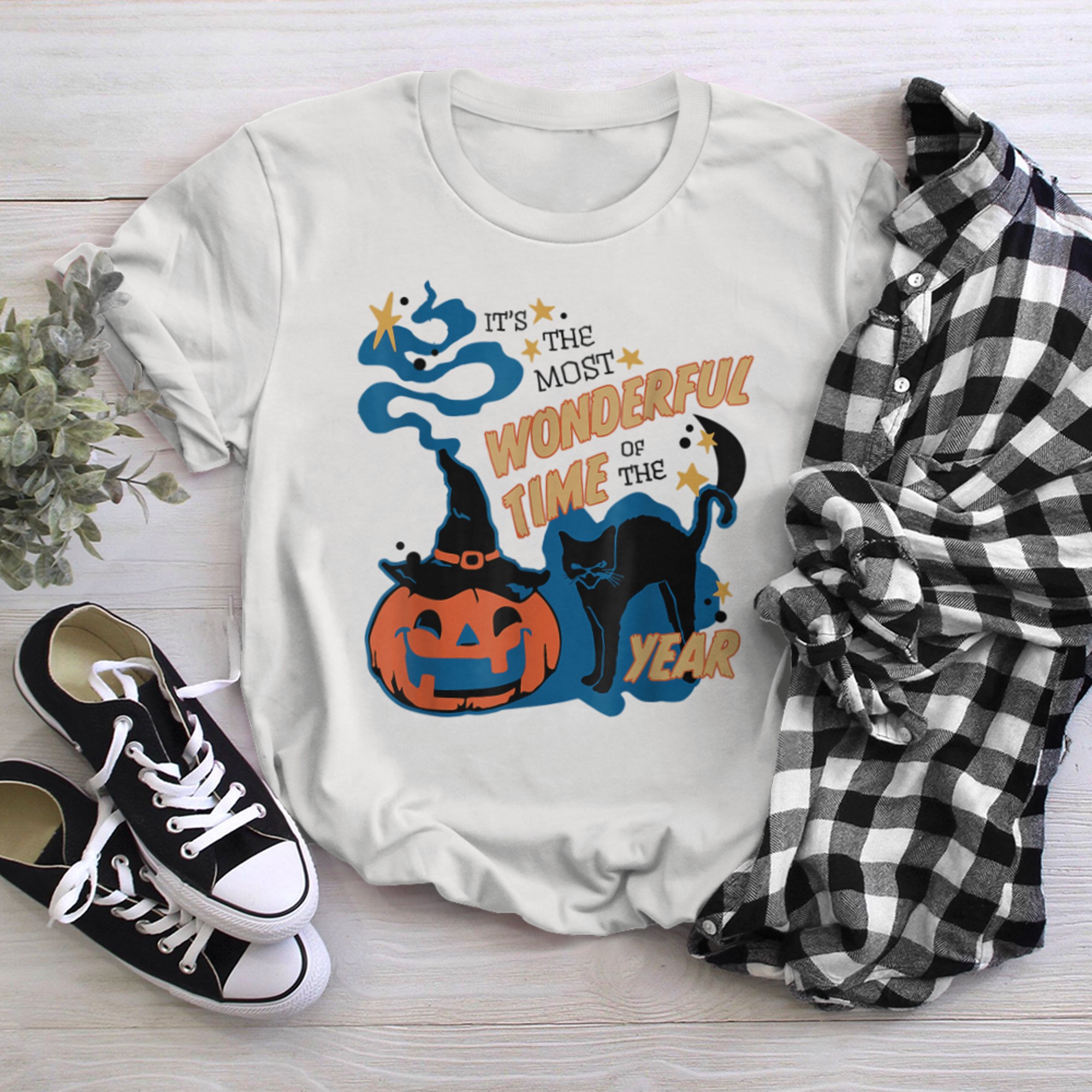 It's the Most Wonderful Time of the Year black cat Halloween (35) t-shirt white