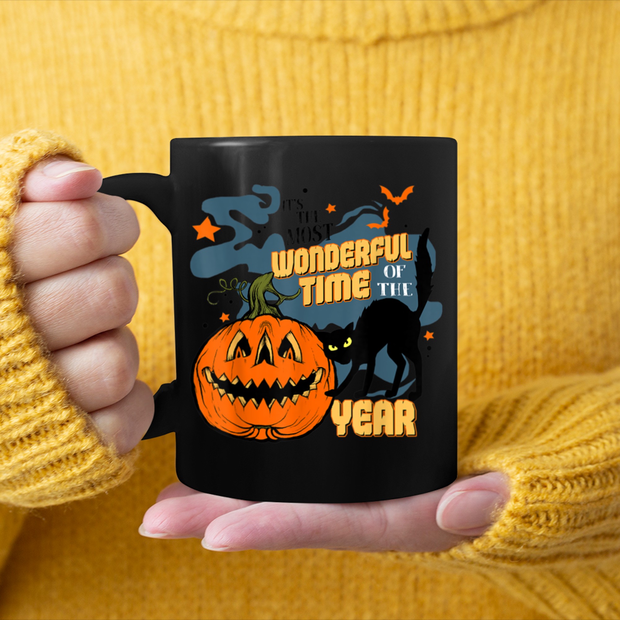 It's The Most Wonderful Time Of The Year Black Cat Pumpkin mug black