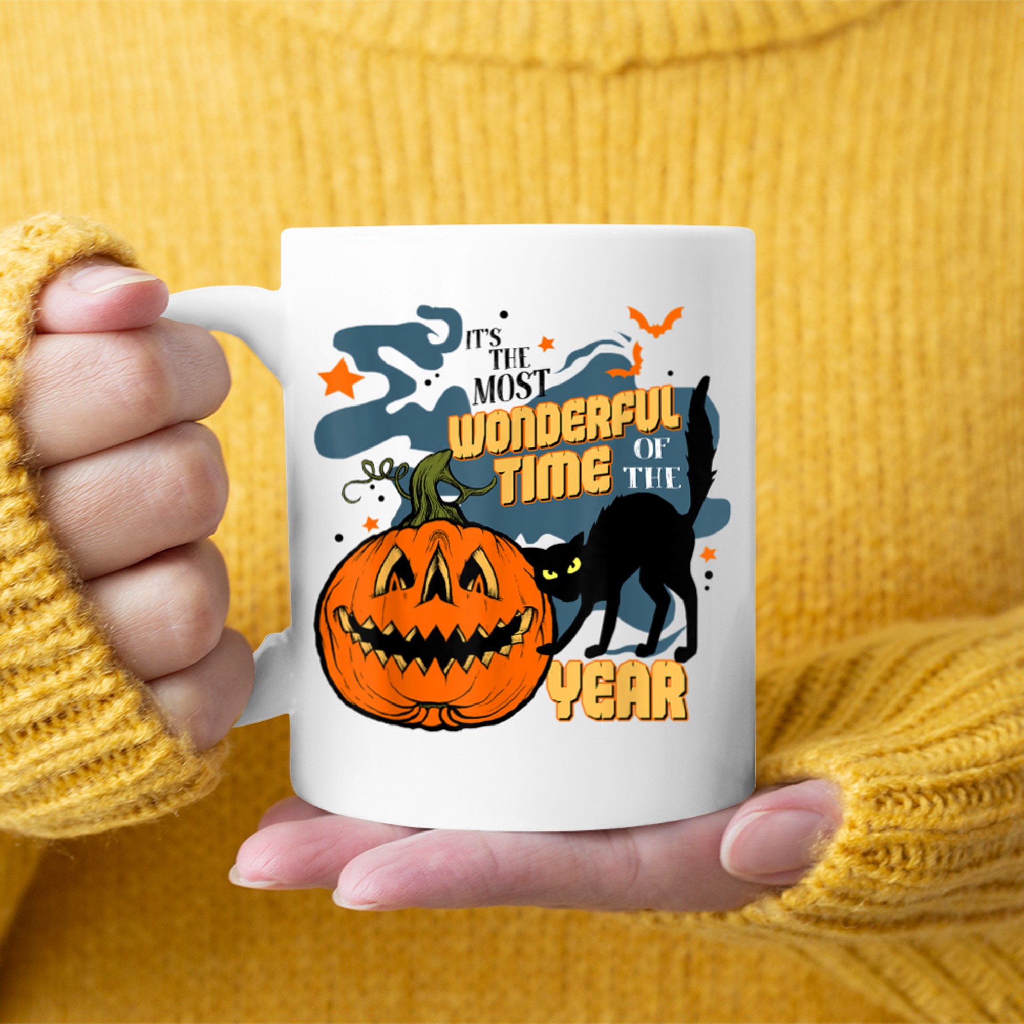 It's The Most Wonderful Time Of The Year Black Cat Pumpkin mug white