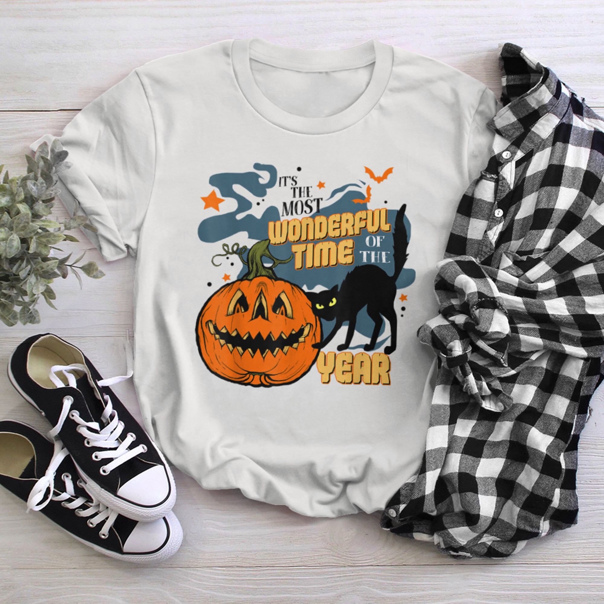 It's The Most Wonderful Time Of The Year Black Cat Pumpkin t-shirt white