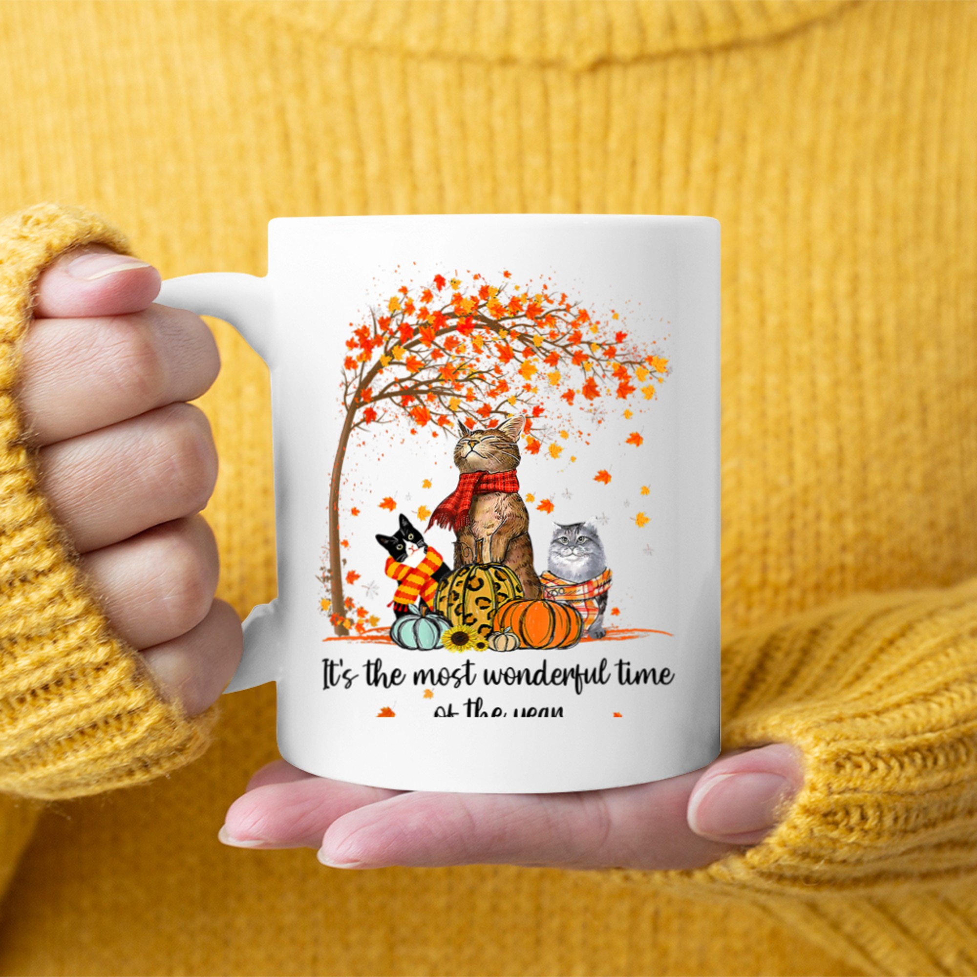 It's The Most Wonderful Time Of The Year Family Cats Autumn (1) mug white