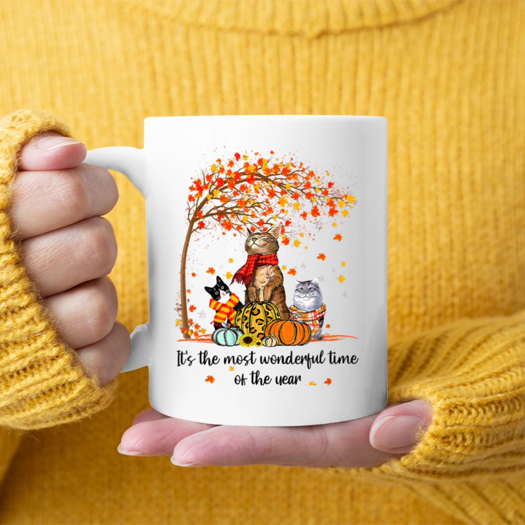 It's The Most Wonderful Time Of The Year Family Cats Autumn (3) mug white