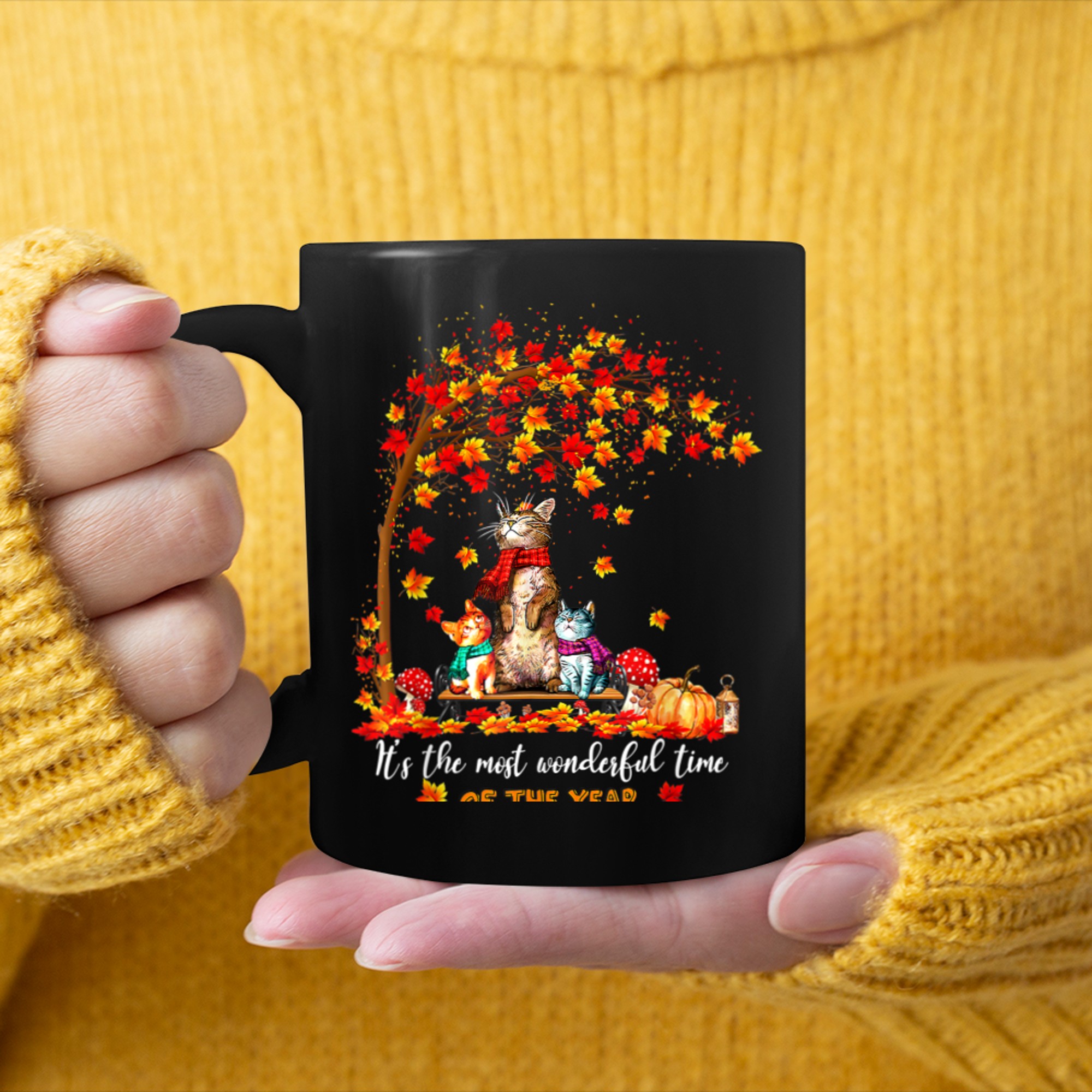 It's The Most Wonderful Time Of The Year Family Cats Autumn mug black